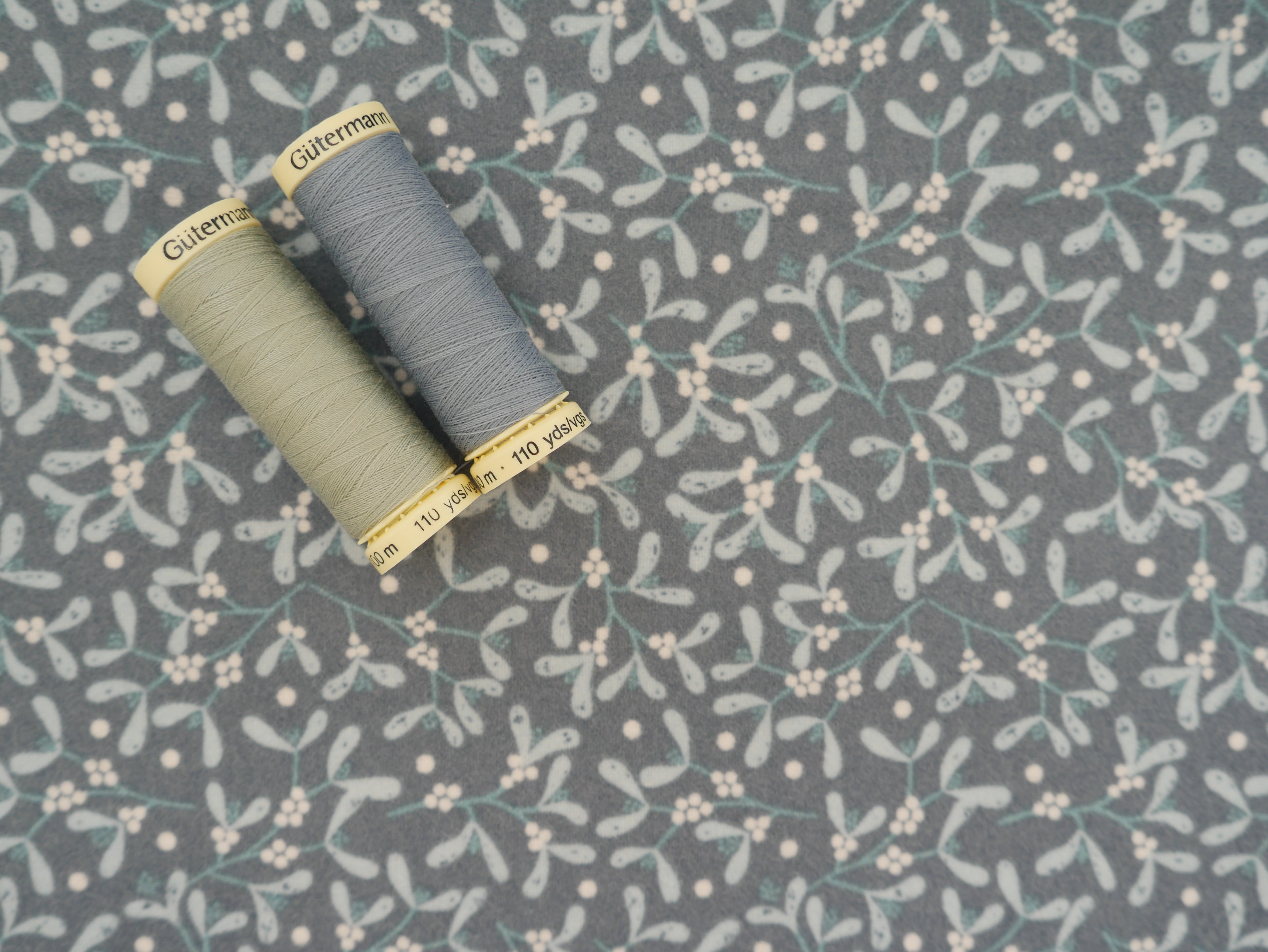 Lewis & Irene Mistletoe Flannel, Dark Grey Blue £15.80 p/m-Viscose-Flying Bobbins Haberdashery
