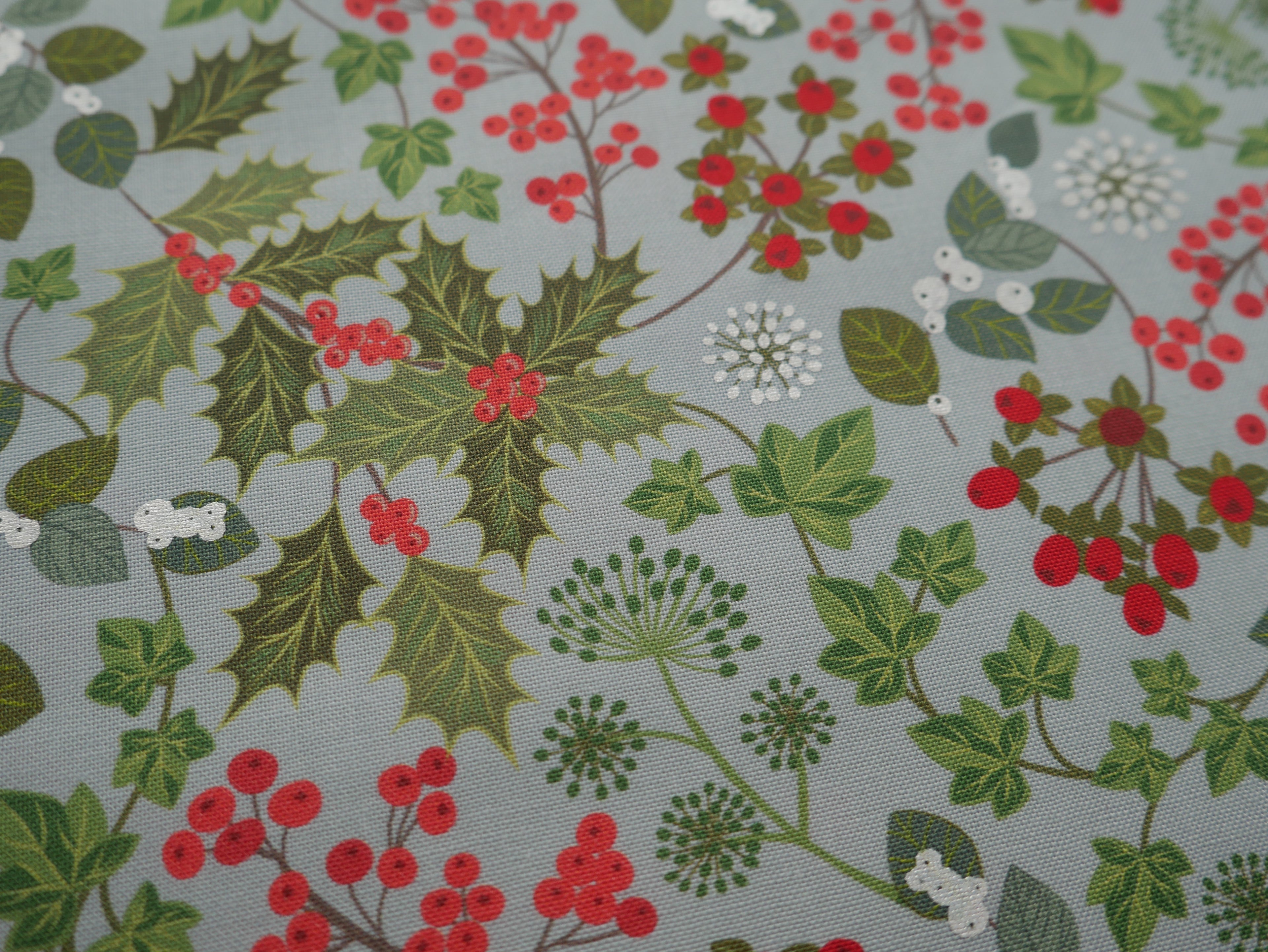 Lewis & Irene Holly & Ivy on Winter Blue with Pearl £14.80 p/m-Viscose-Flying Bobbins Haberdashery