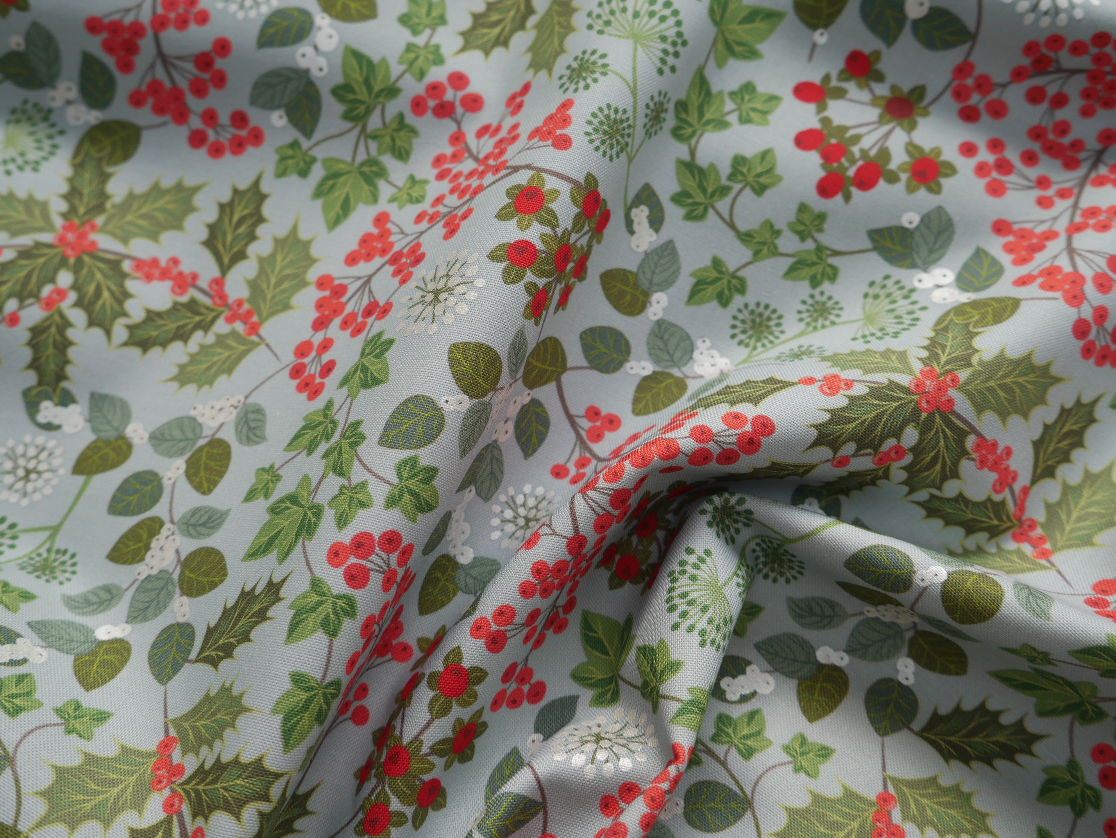 Lewis & Irene Holly & Ivy on Winter Blue with Pearl £14.80 p/m-Viscose-Flying Bobbins Haberdashery