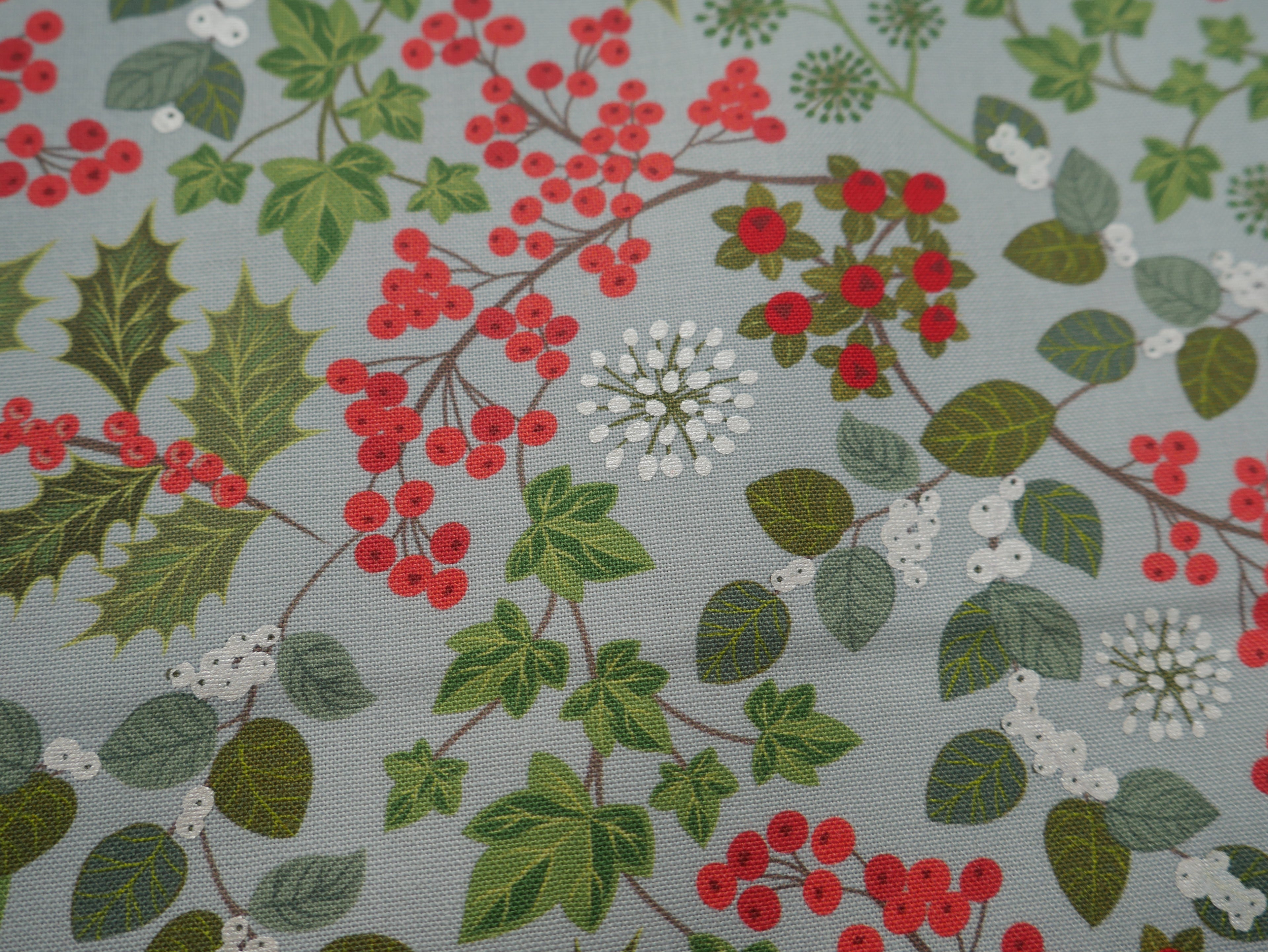 Lewis & Irene Holly & Ivy on Winter Blue with Pearl £14.80 p/m-Viscose-Flying Bobbins Haberdashery