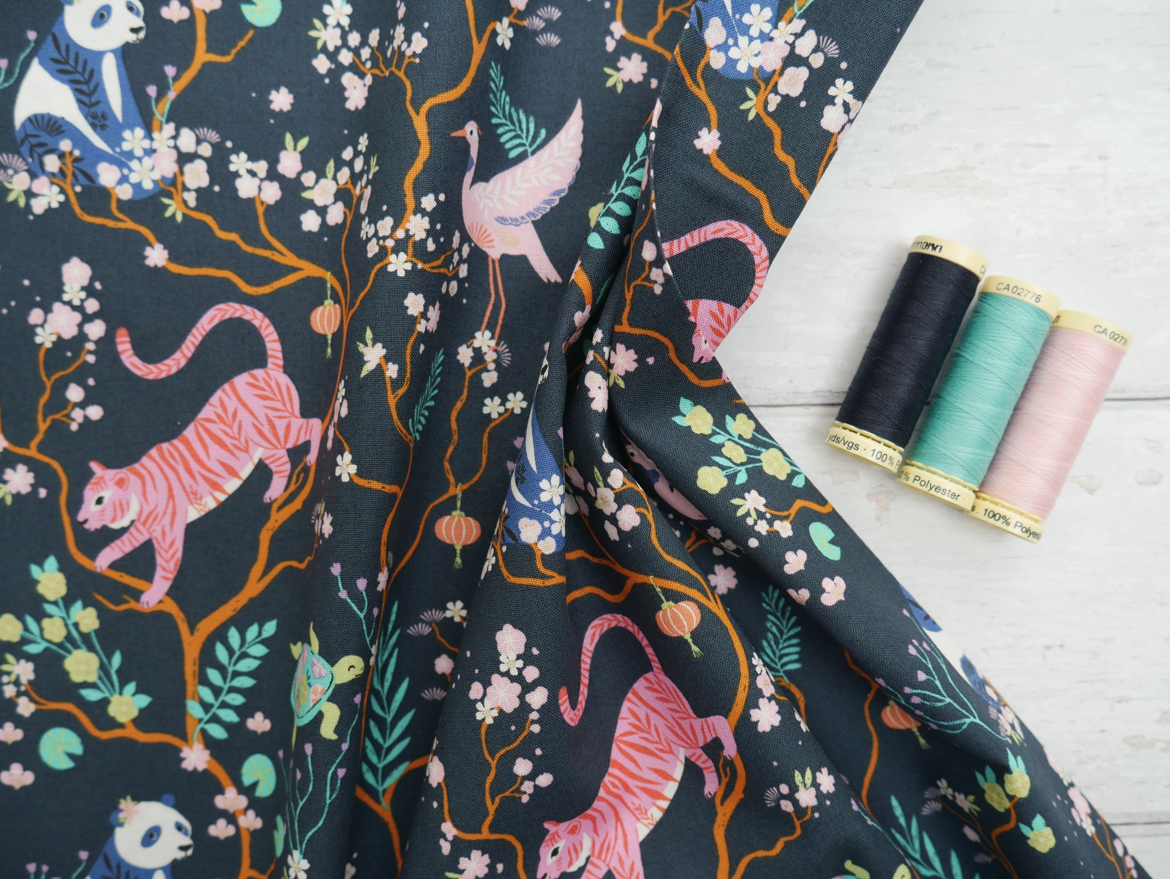 Blossom Days by Dashwood Studios, Tigers in Midnight, £14.20 pm-Cotton-Flying Bobbins Haberdashery
