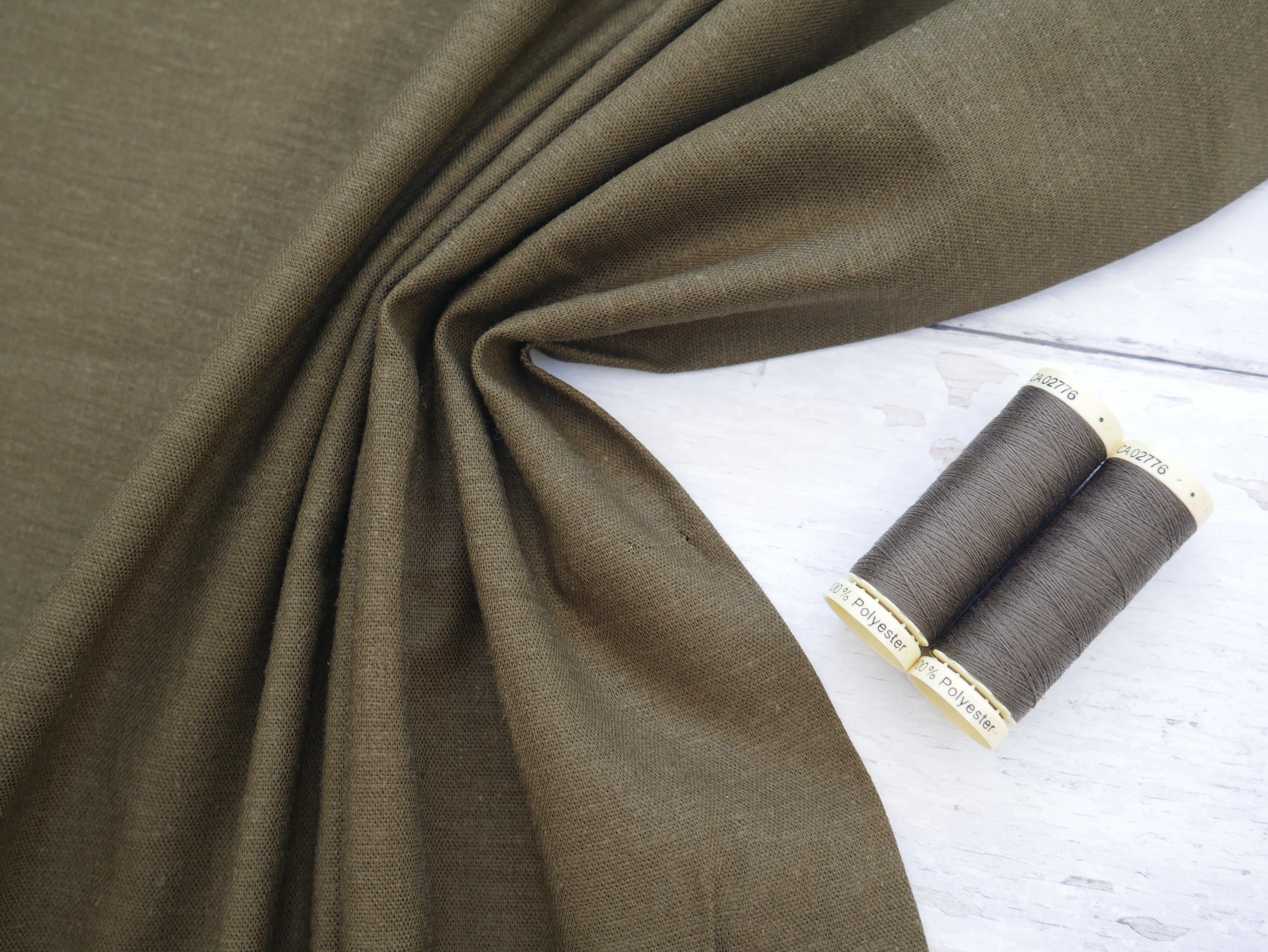 Province Linen Chambray in Khaki, £17.50 p/m-Fabric-Flying Bobbins Haberdashery