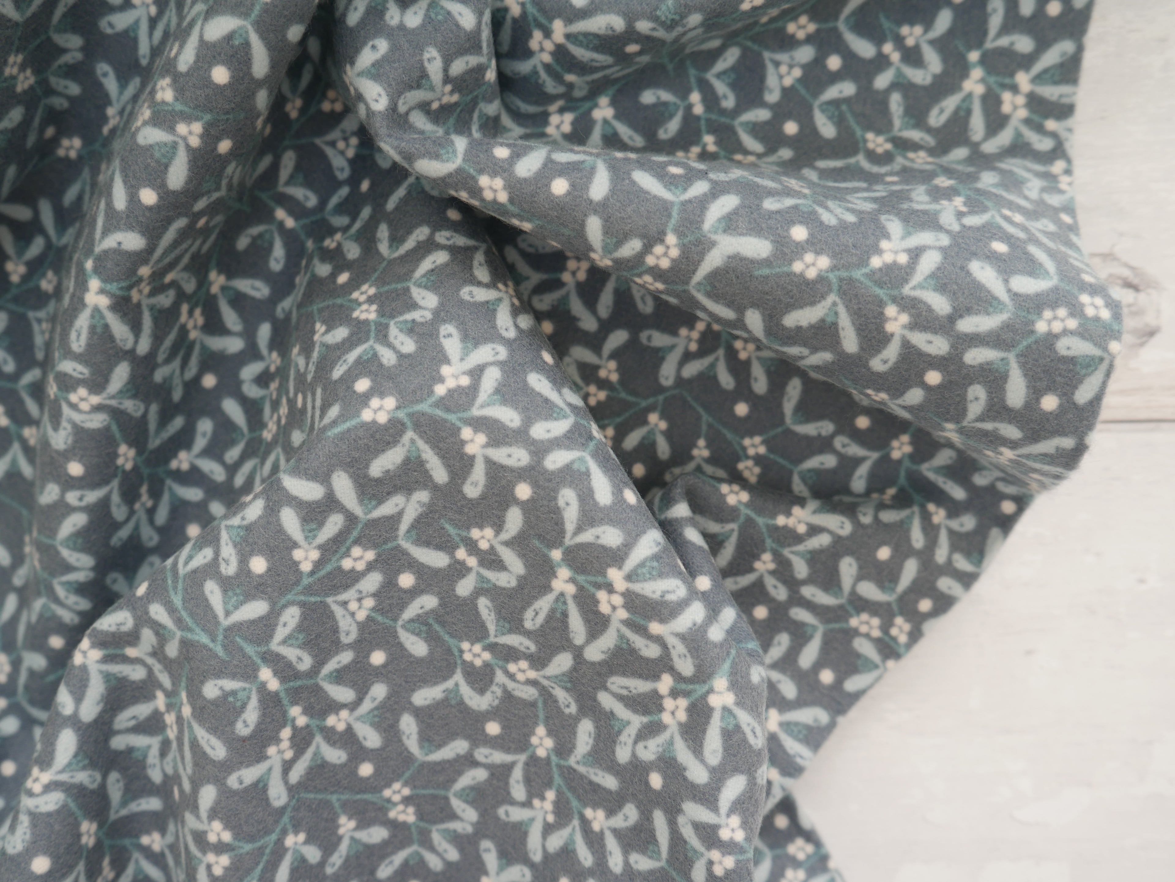 Lewis & Irene Mistletoe Flannel, Dark Grey Blue £15.80 p/m-Viscose-Flying Bobbins Haberdashery