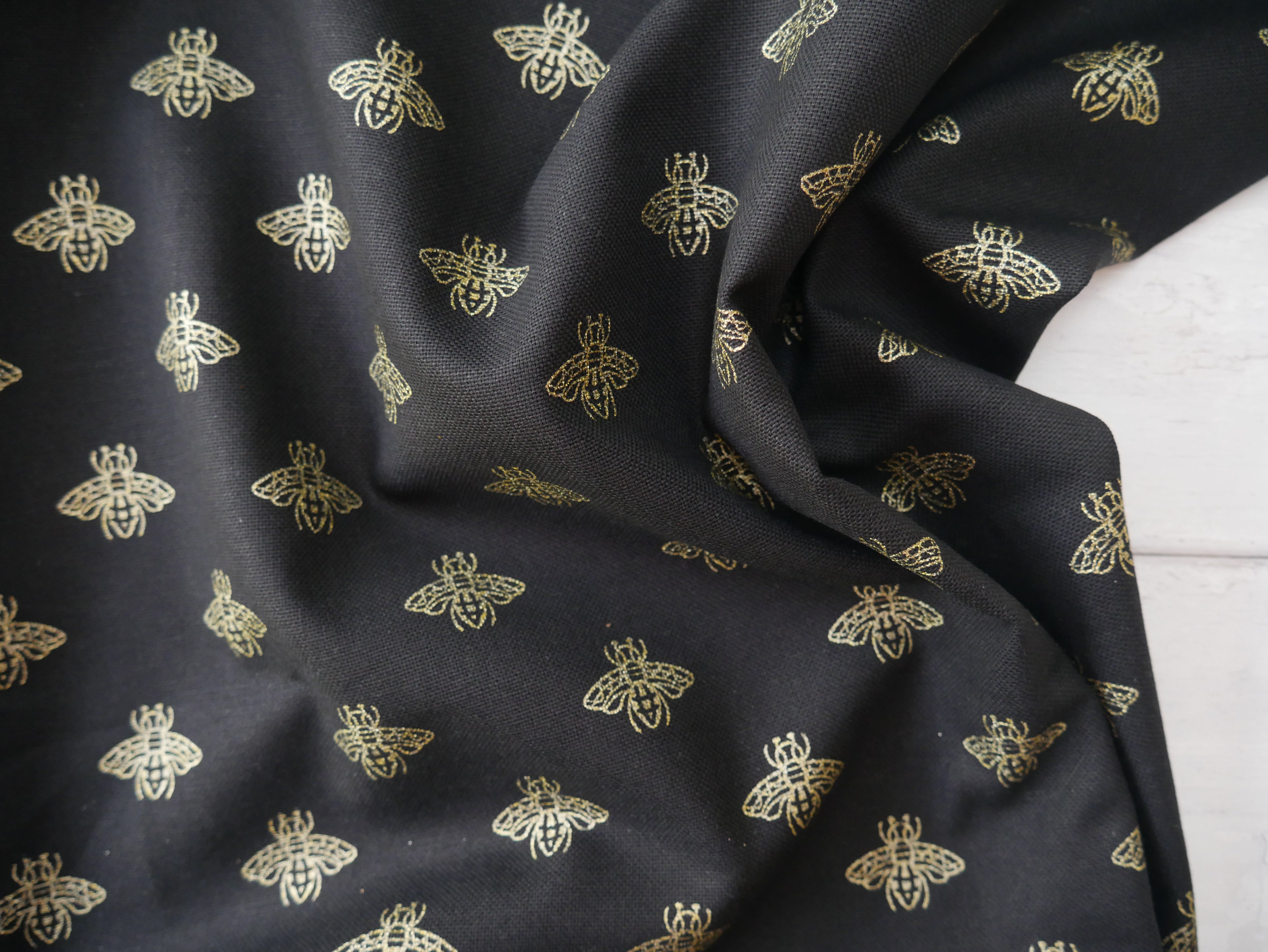 Golden Bees Linen-Look Canvas, £12.00 p/m-Cotton-Flying Bobbins Haberdashery