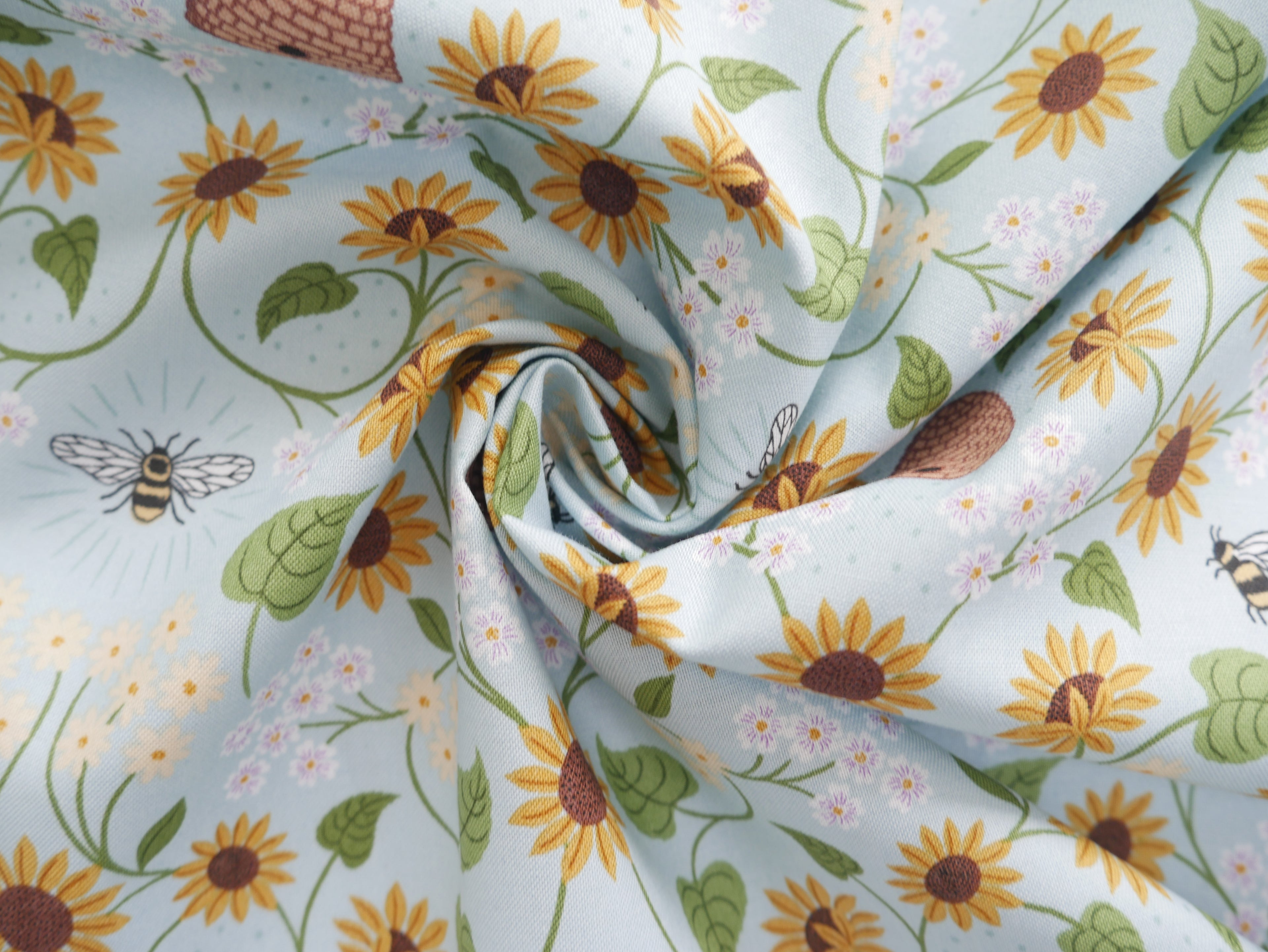 Bee Hive on Pale Blue by Lewis and Irene , £14.50 p/m-Cotton-Flying Bobbins Haberdashery