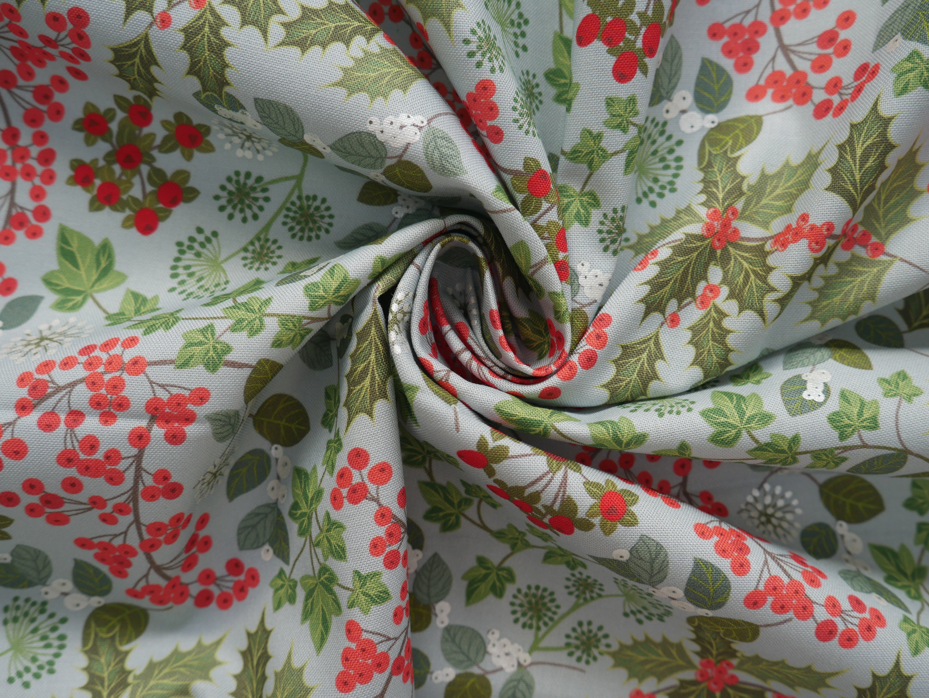 Lewis & Irene Holly & Ivy on Winter Blue with Pearl £14.80 p/m-Viscose-Flying Bobbins Haberdashery