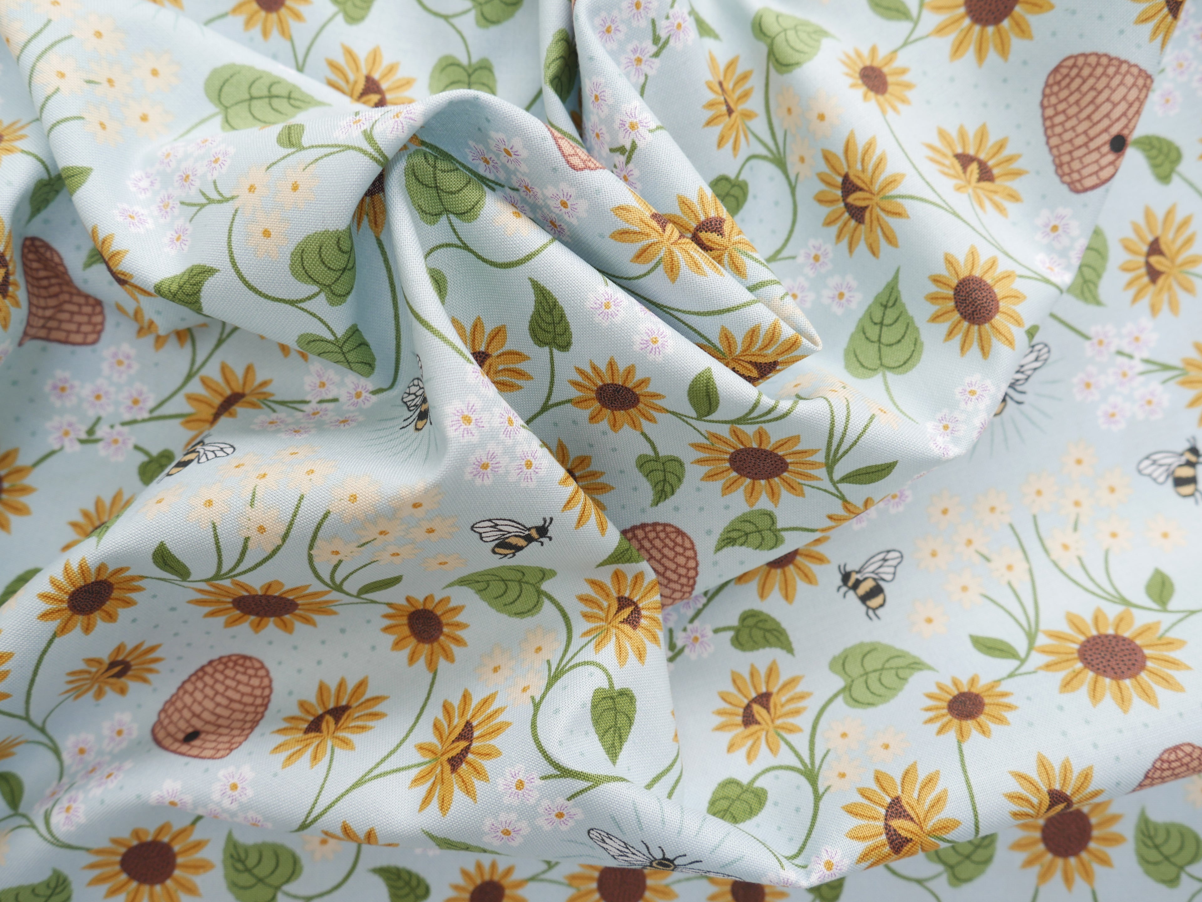 Bee Hive on Pale Blue by Lewis and Irene , £14.50 p/m-Cotton-Flying Bobbins Haberdashery