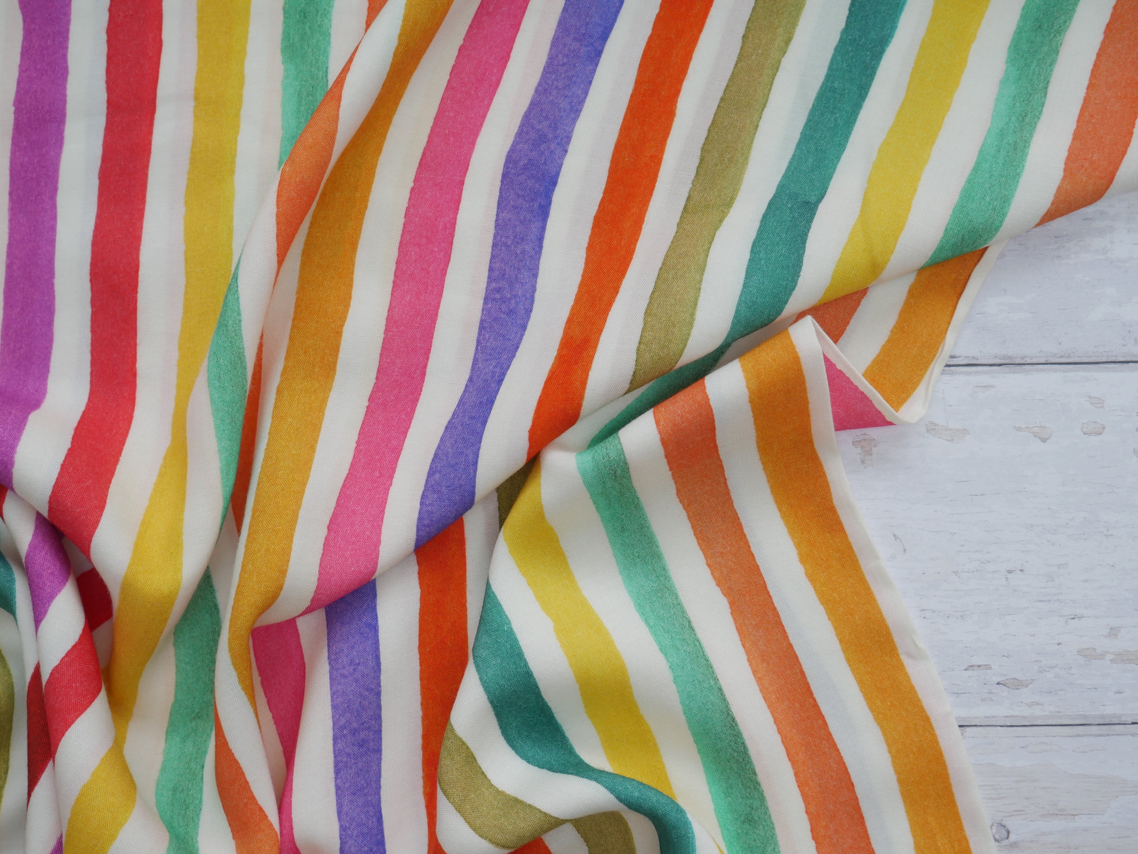 Bright Stripe Viscose Challis, £15.80 p/m-Fabric-Flying Bobbins Haberdashery