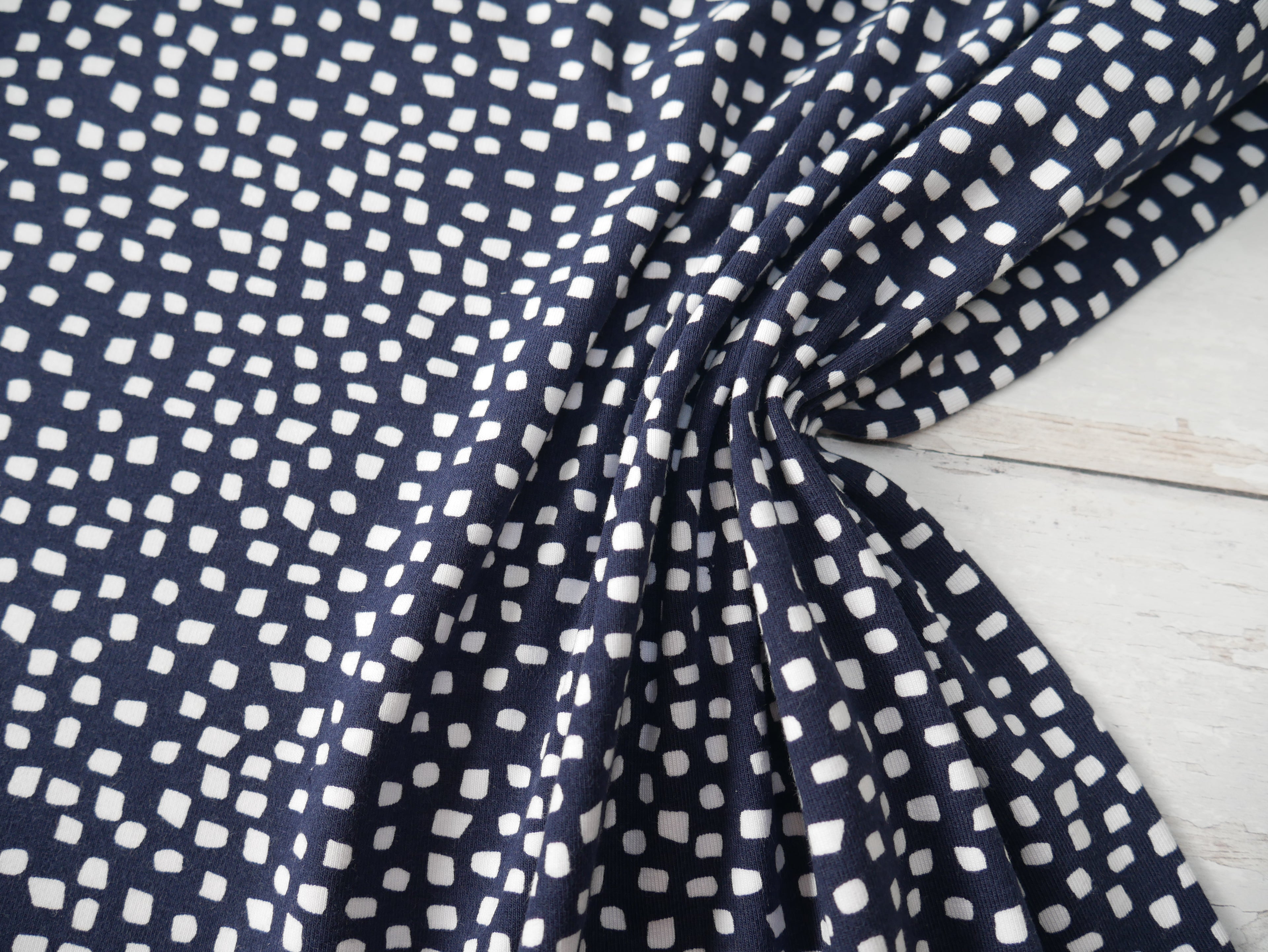 Showering Arcade Cotton Jersey in Navy, £17.50 p/m-Cotton jersey-Flying Bobbins Haberdashery