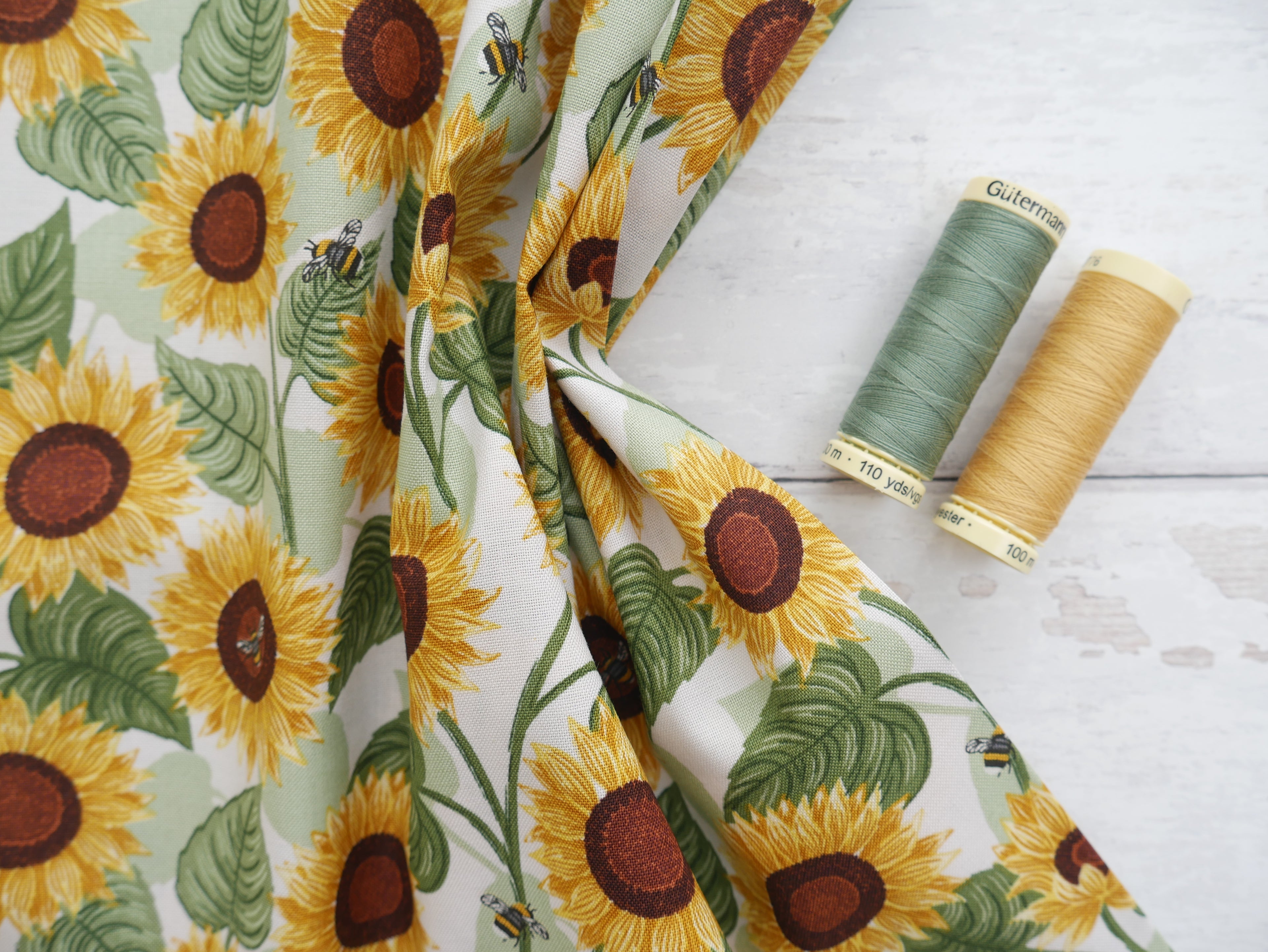 Large Sunflowers by Lewis and Irene in Cream, £14.50 p/m-Cotton-Flying Bobbins Haberdashery