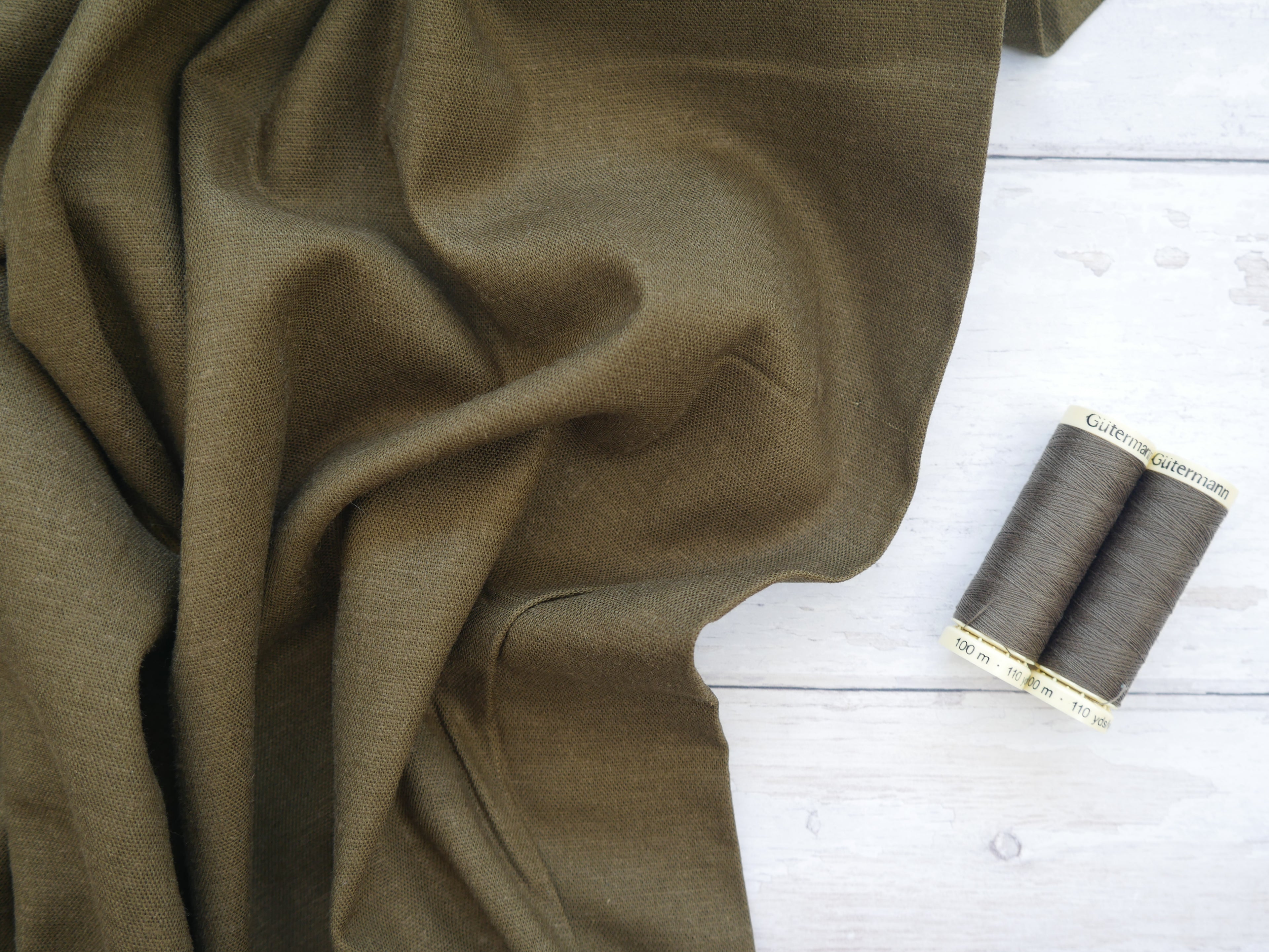 Province Linen Chambray in Khaki, £17.50 p/m-Fabric-Flying Bobbins Haberdashery