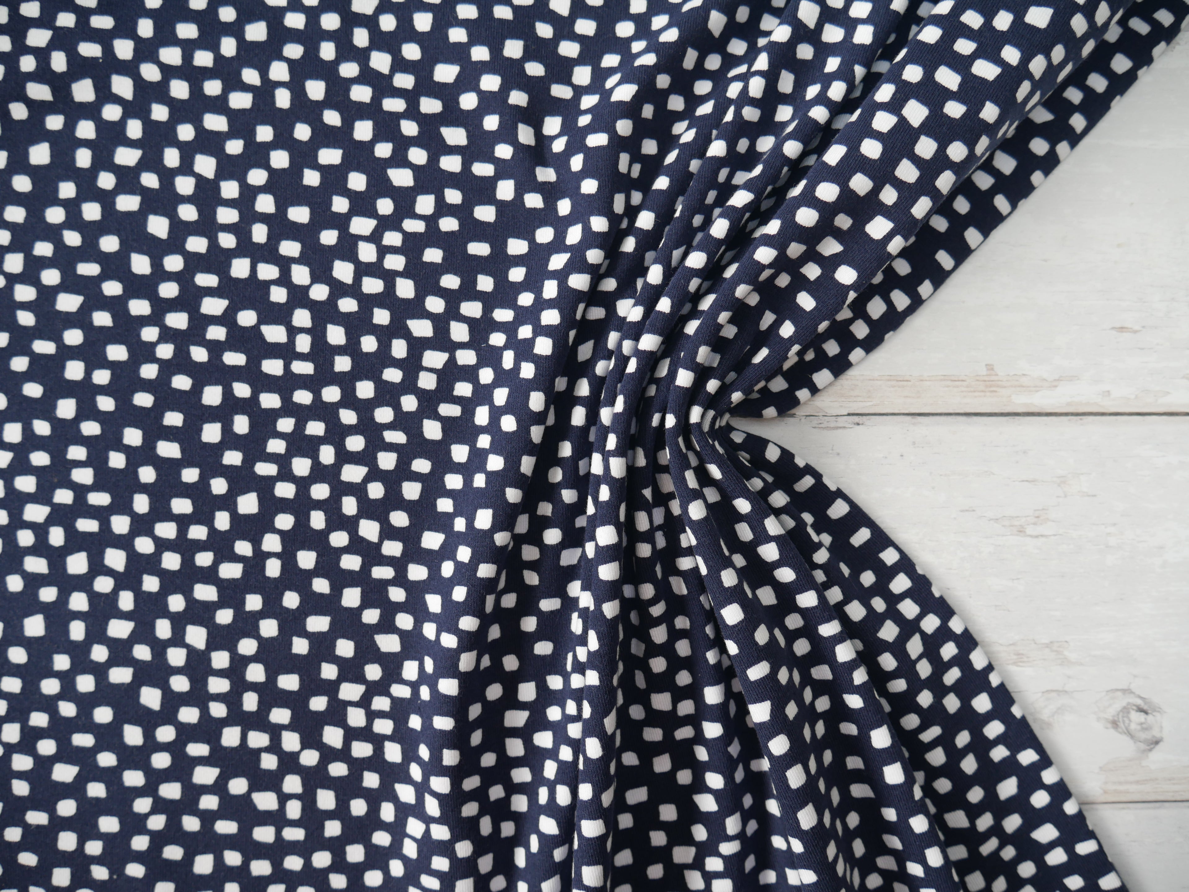 Showering Arcade Cotton Jersey in Navy, £17.50 p/m-Cotton jersey-Flying Bobbins Haberdashery