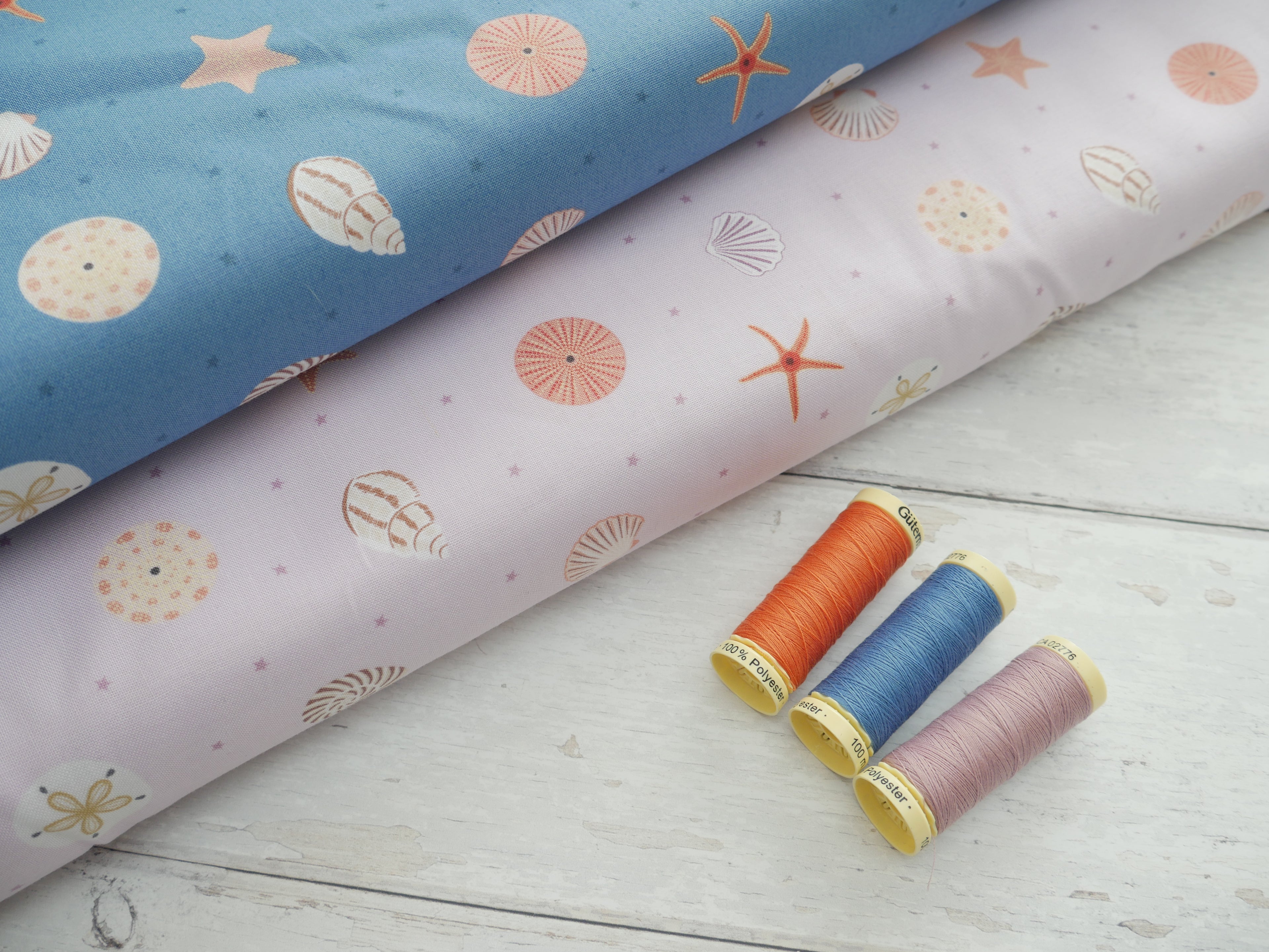Sea Shells in Blue by Lewis & Irene, £12.90 pm-Cotton-Flying Bobbins Haberdashery