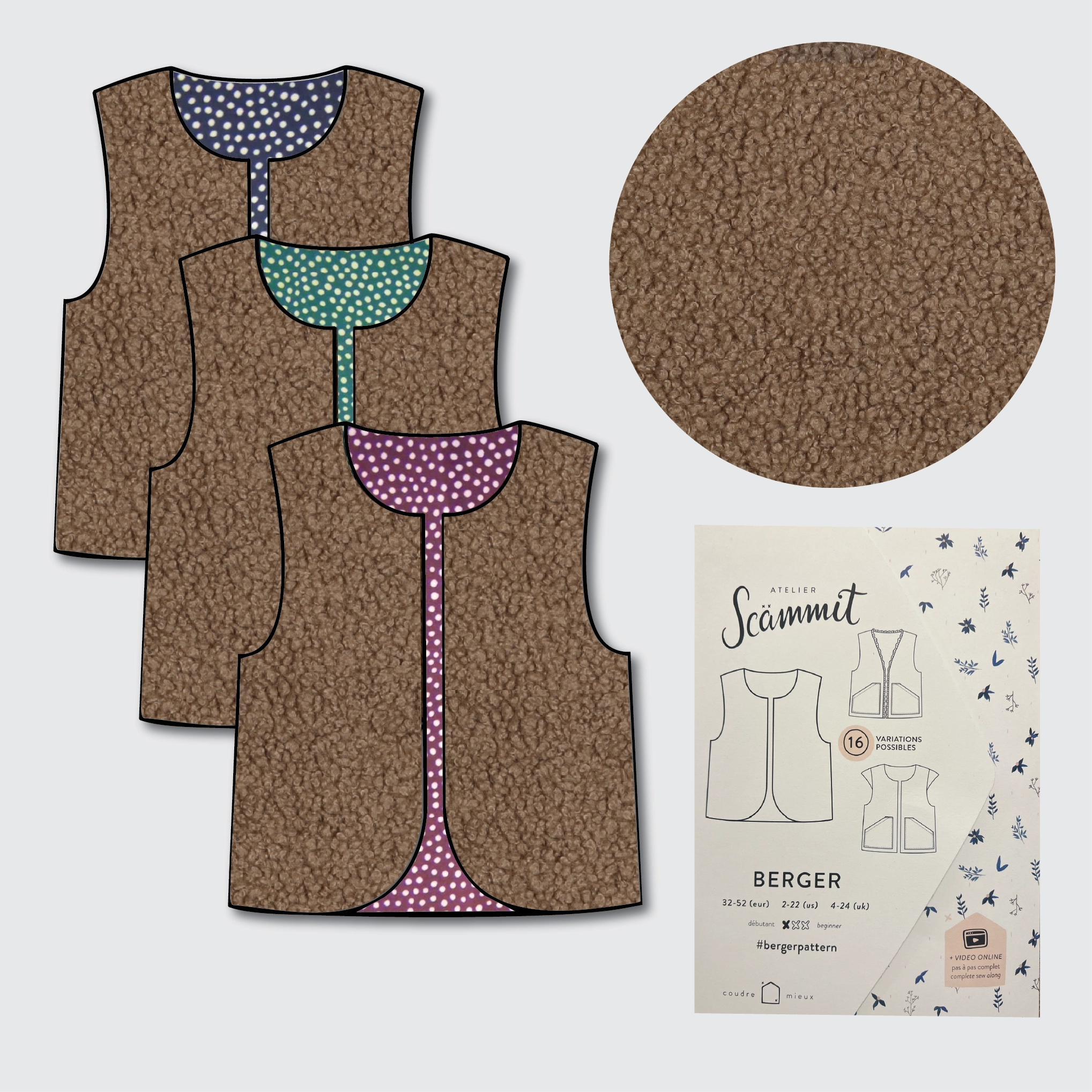 Berger Gilet Kit - Teddy Fleece in Soft Taupe-Sewing Kit-Flying Bobbins Haberdashery