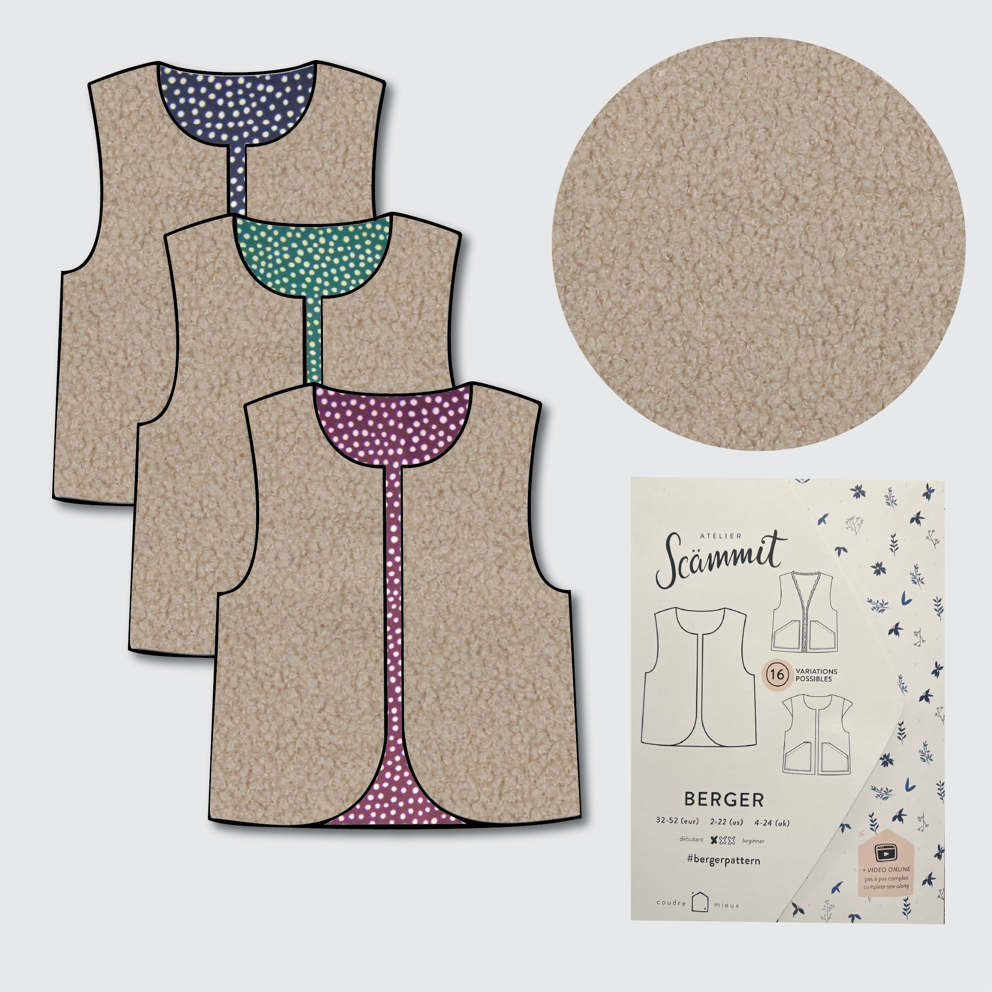 Berger Gilet Kit - Teddy Fleece in Light Sand-Sewing Kit-Flying Bobbins Haberdashery