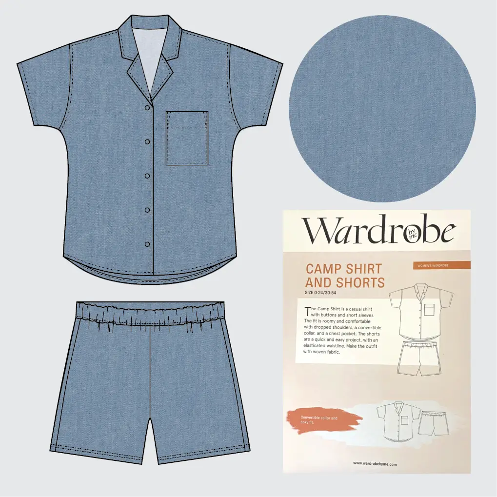 Camp Shirt Kit - Cotton Chambray in Light Blue-Sewing Kit-Flying Bobbins Haberdashery
