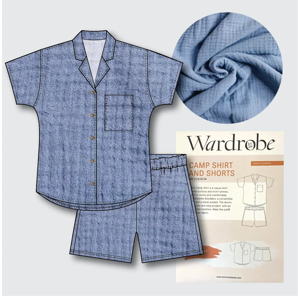 Camp Shirt Kit - Cotton Double Gauze in Denim Blue-Sewing Kit-Flying Bobbins Haberdashery
