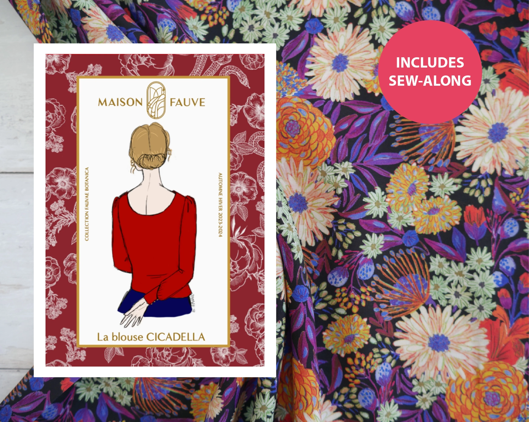 Cicadella Blouse Kit - Bouquet Ecovero In Black-Sewing Kit-Flying Bobbins Haberdashery