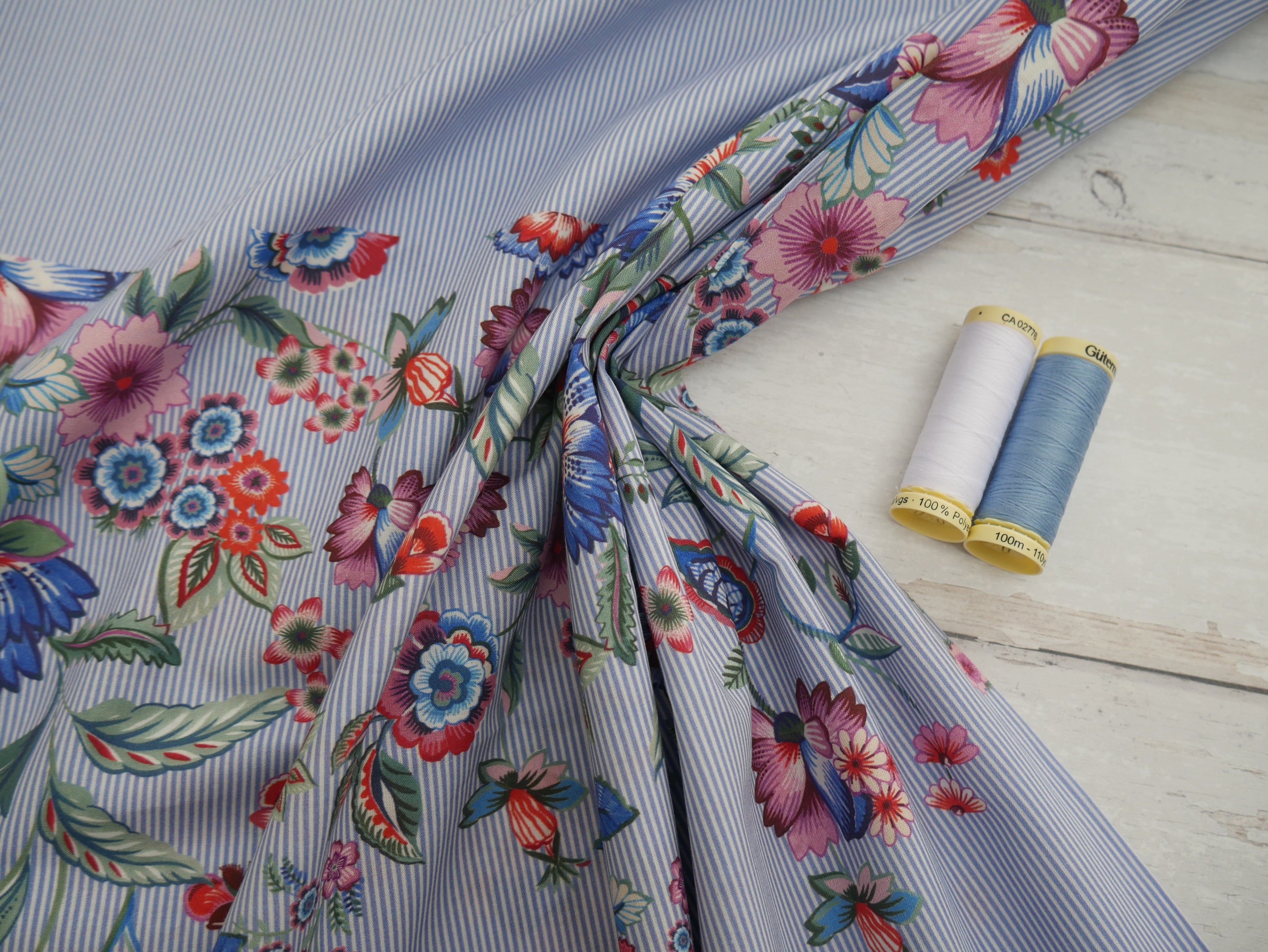 Floral Border Stripe Cotton, £15.80 pm-Viscose-Flying Bobbins Haberdashery