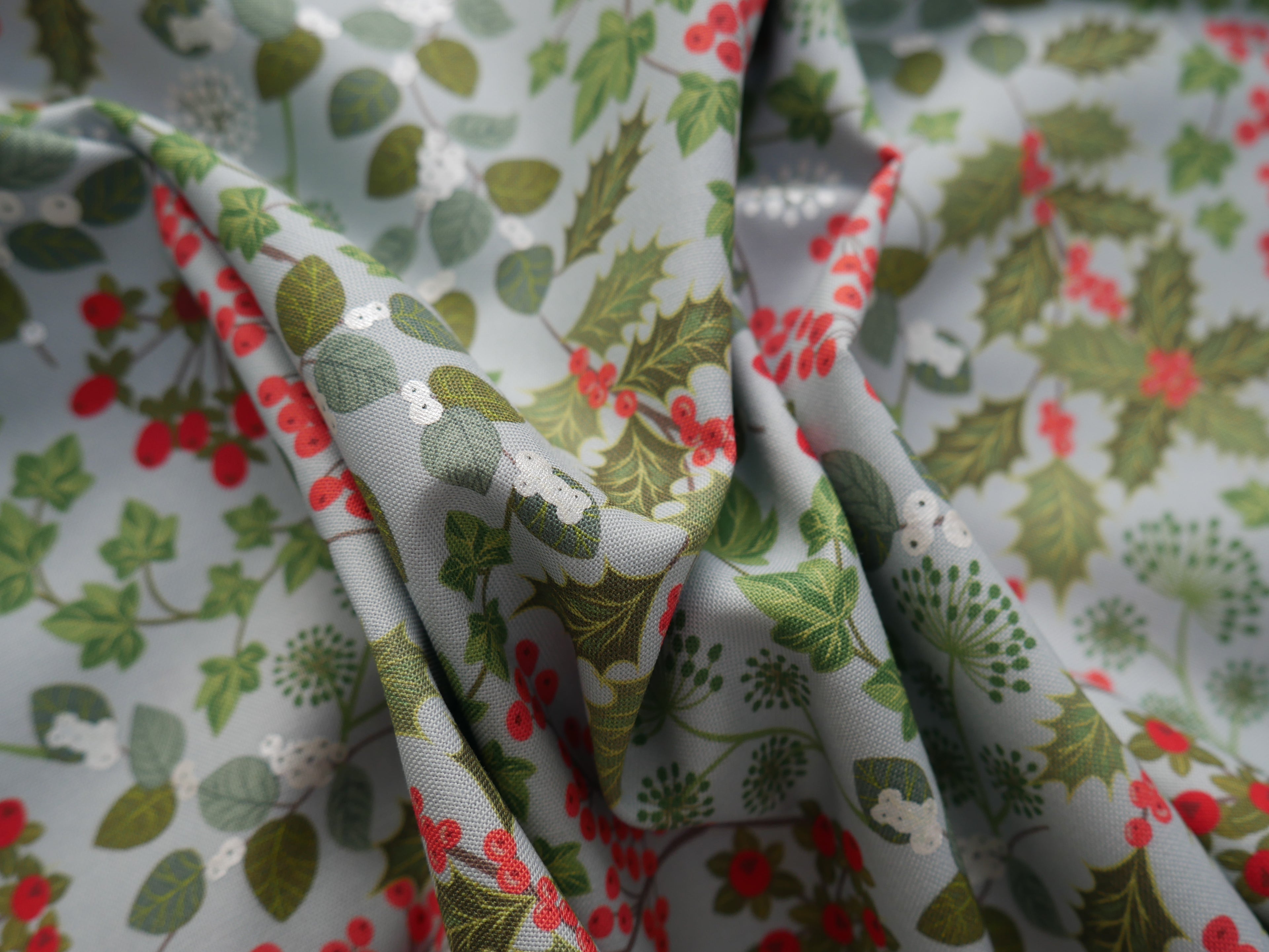 Lewis & Irene Holly & Ivy on Winter Blue with Pearl £14.80 p/m-Viscose-Flying Bobbins Haberdashery