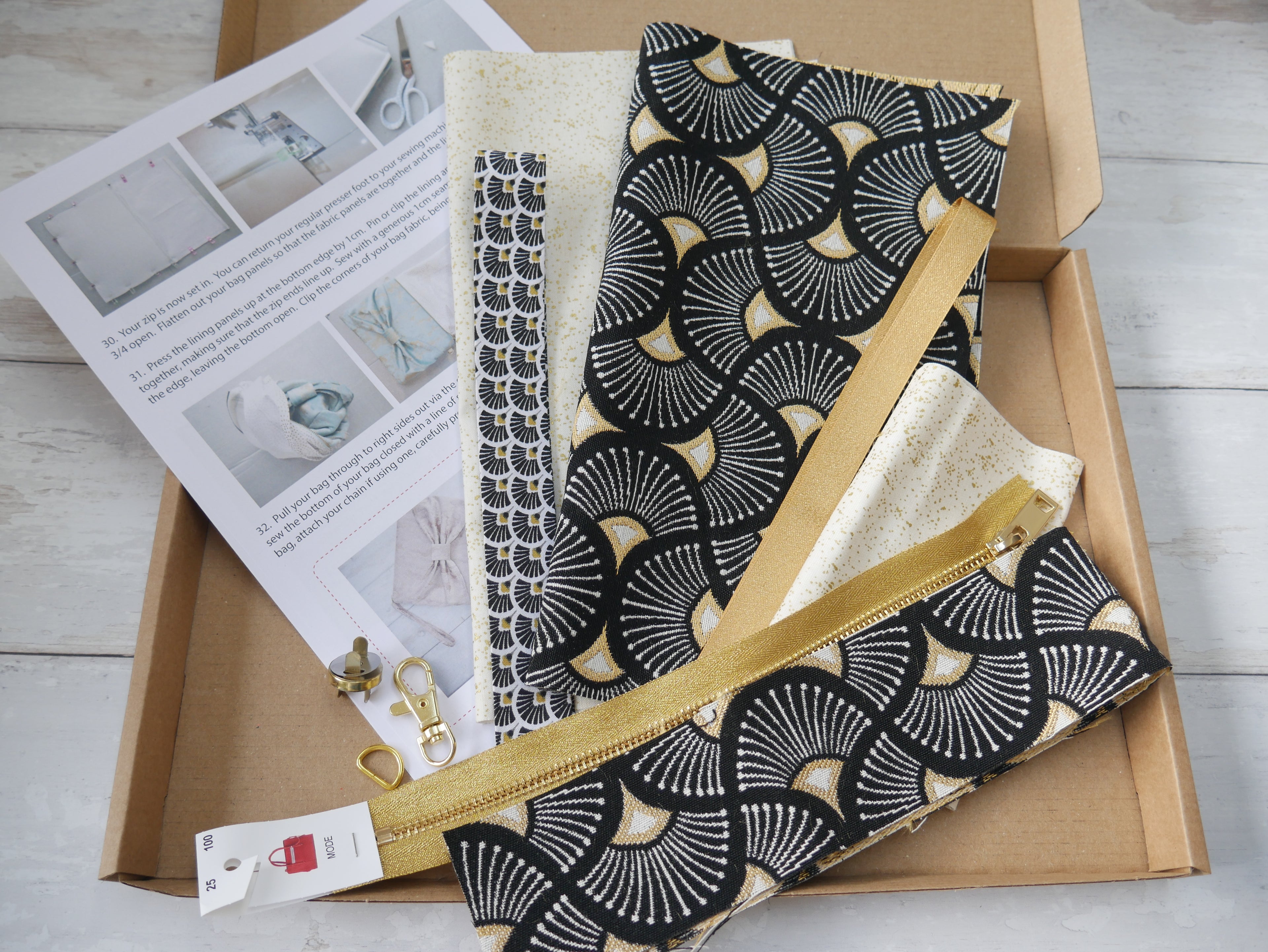 Deco Clutch Bag Kit - Black & Gold-Sewing Kits-Flying Bobbins Haberdashery