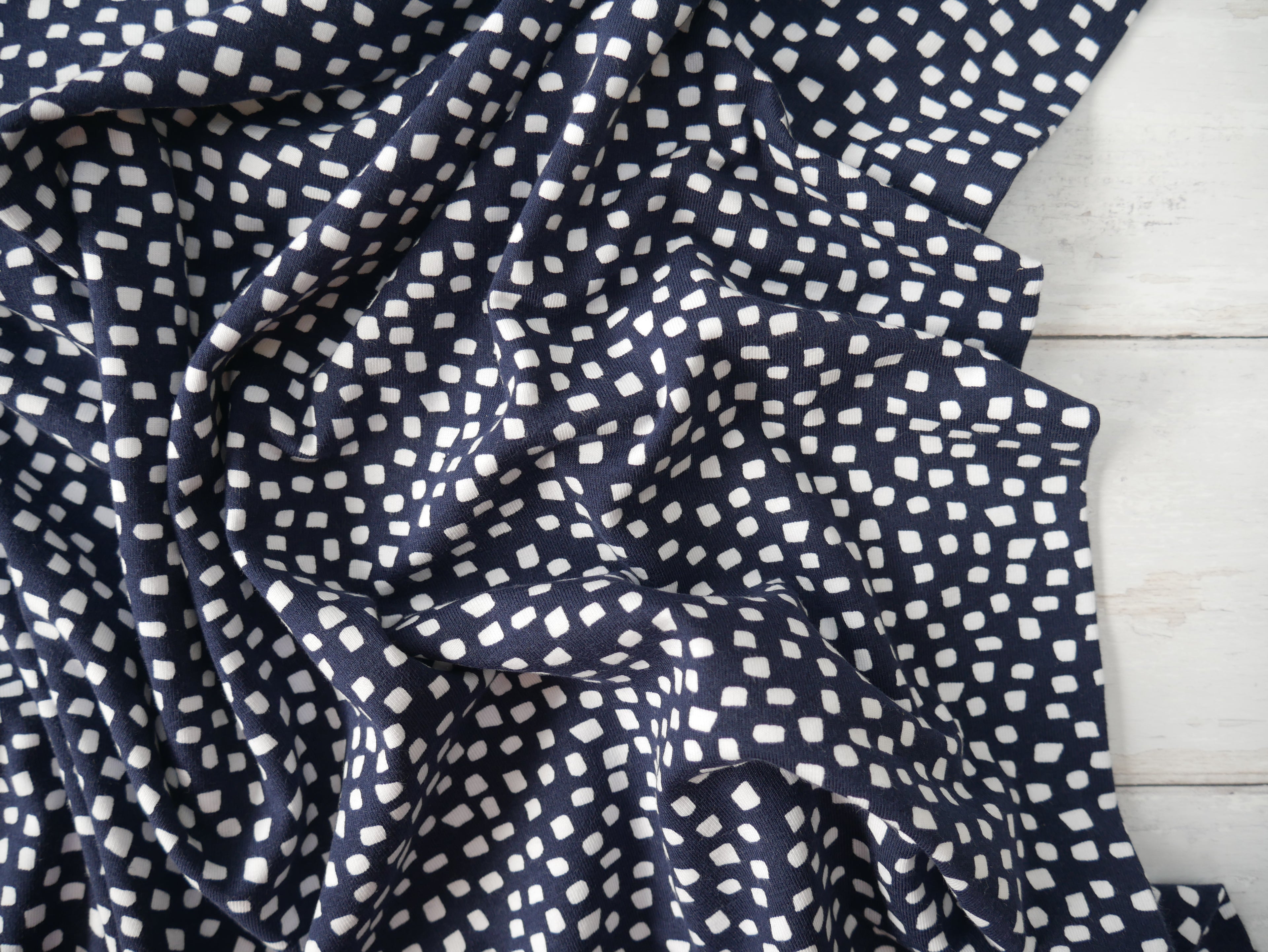 Showering Arcade Cotton Jersey in Navy, £17.50 p/m-Cotton jersey-Flying Bobbins Haberdashery