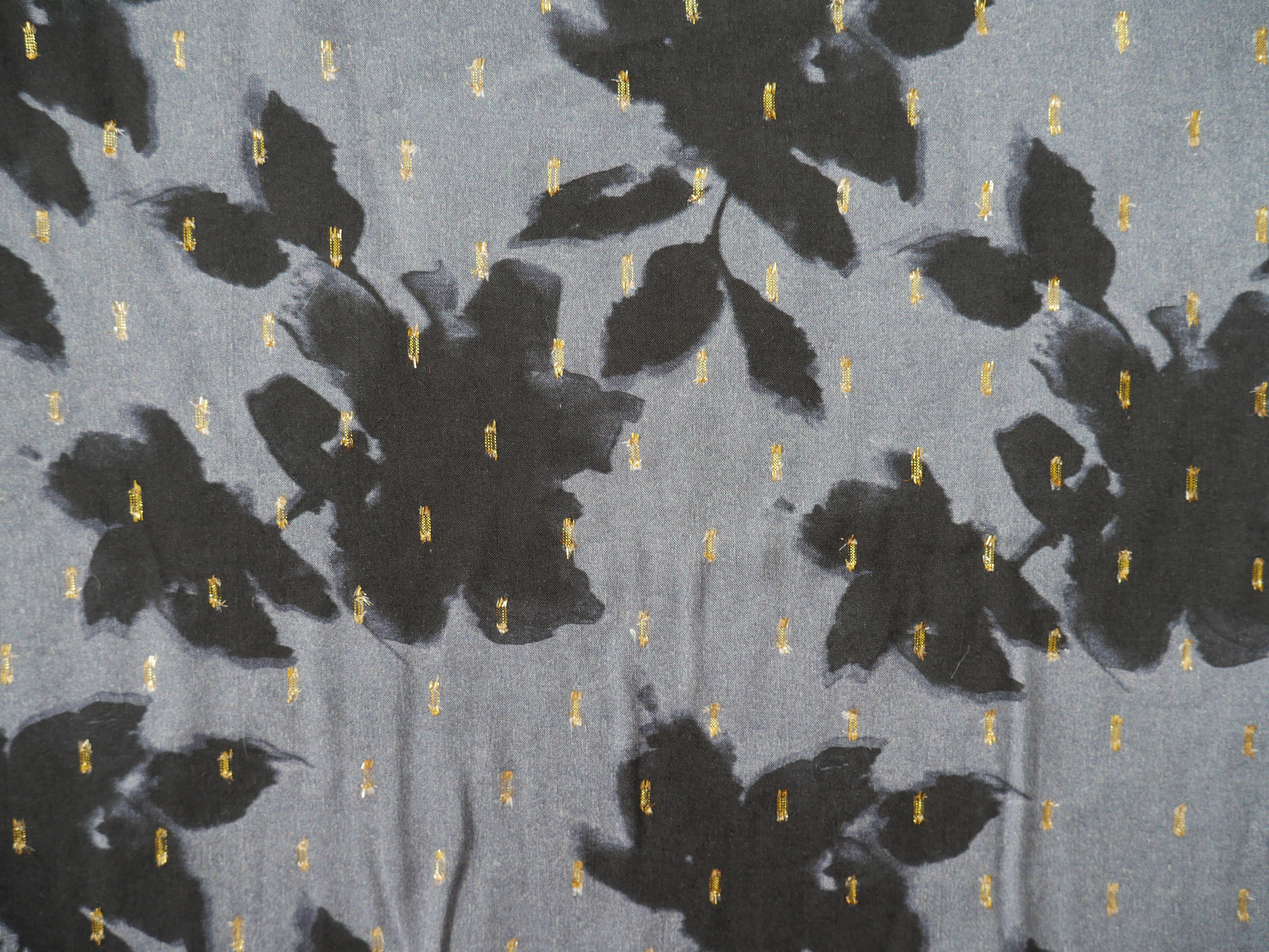 Digital Floral Viscose with Gold Flecks in Blue, £15.00 p/m-Viscose-Flying Bobbins Haberdashery