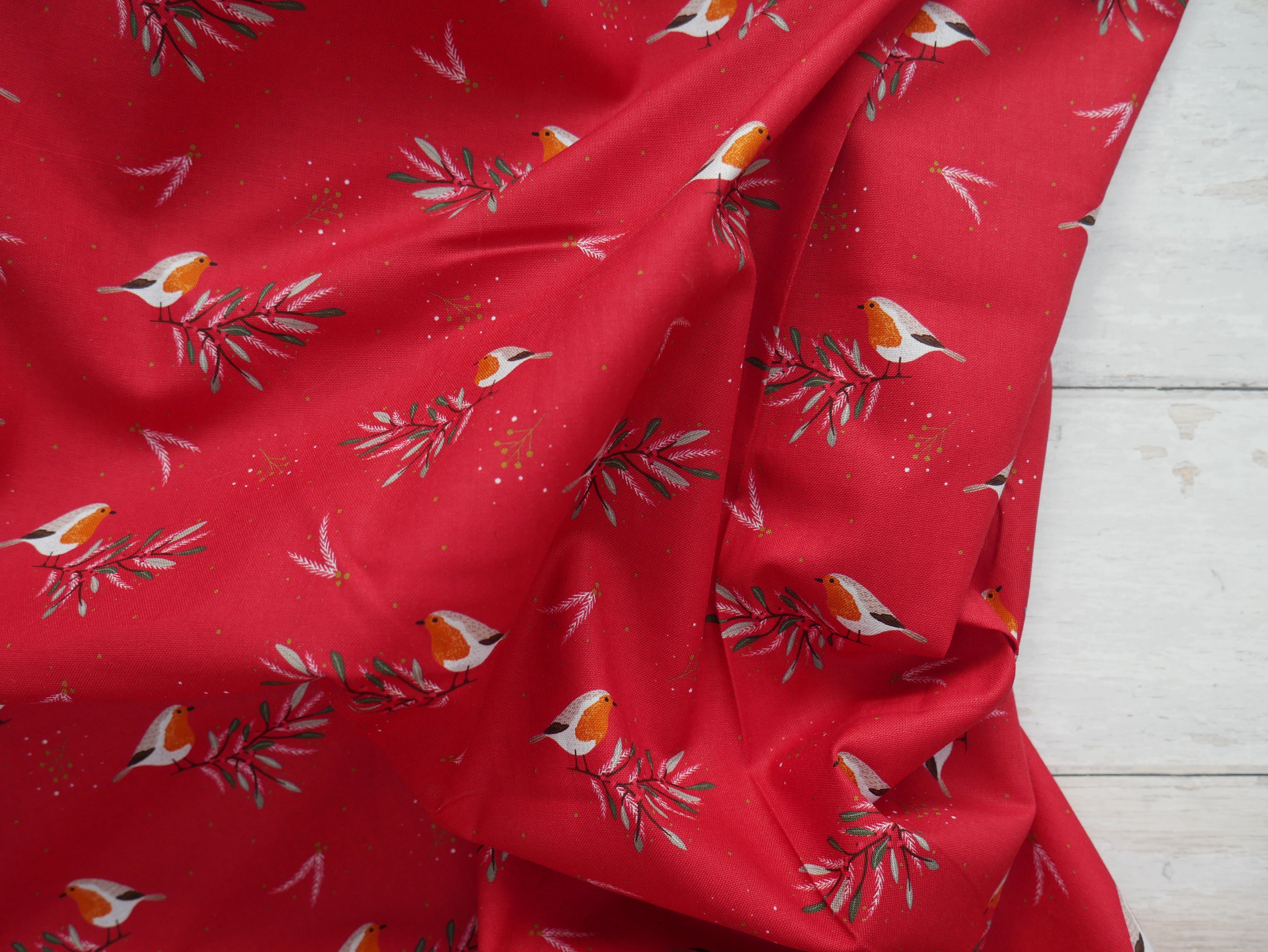 Welcome Home Christmas Robins in Red by Victoria Louise Design, £10 p/m-Cotton-Flying Bobbins Haberdashery