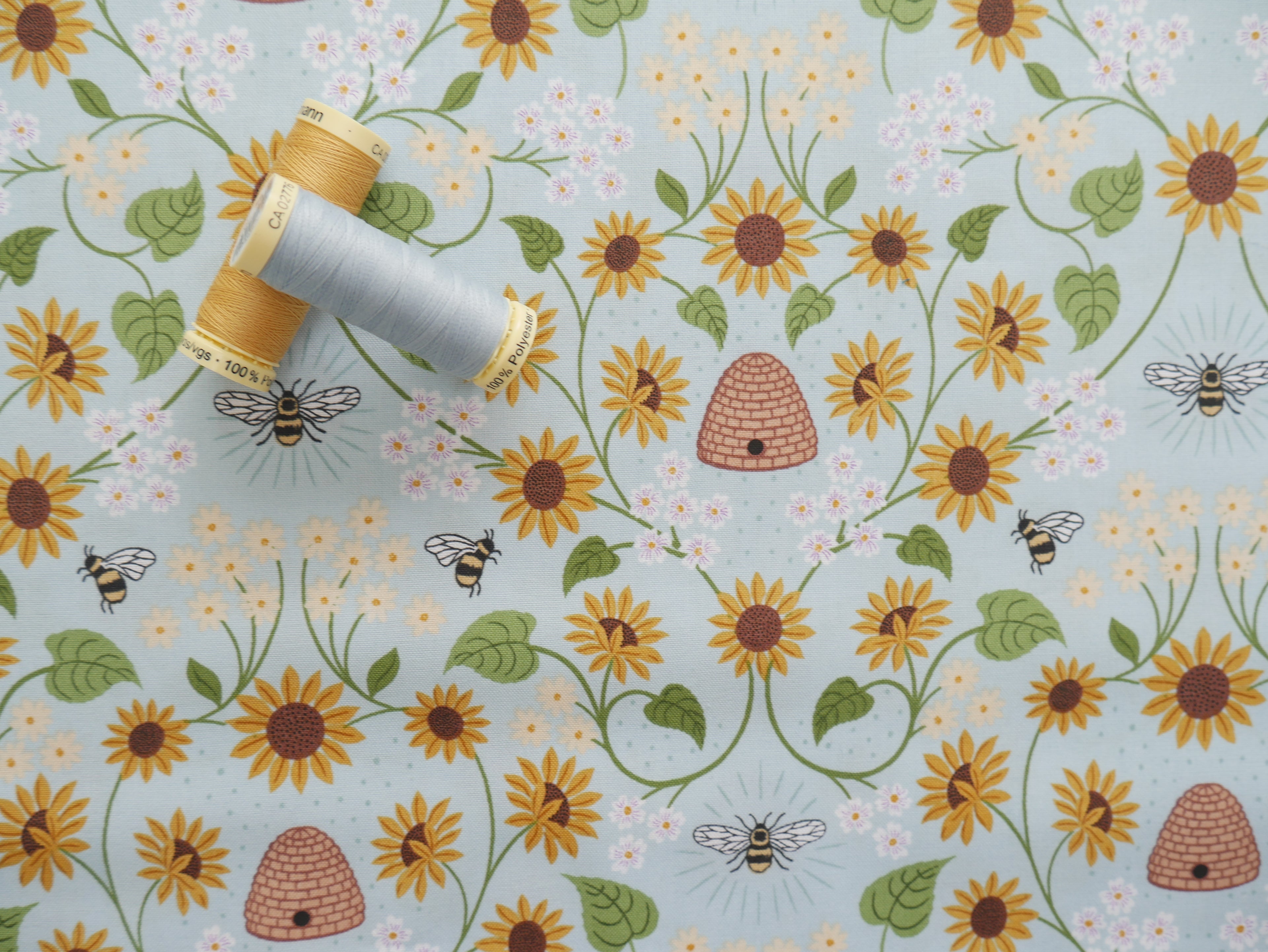 Bee Hive on Pale Blue by Lewis and Irene , £14.50 p/m-Cotton-Flying Bobbins Haberdashery