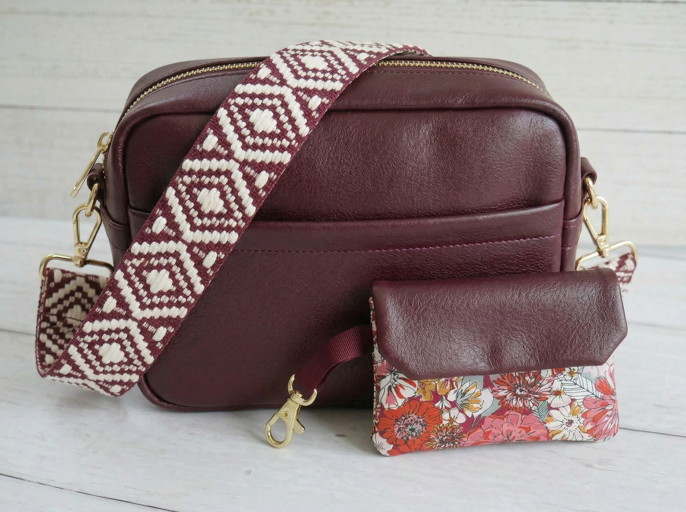 Amber Cross-Body Bag Making Kit - Leatherette in Burgundy-Sewing Kit-Flying Bobbins Haberdashery