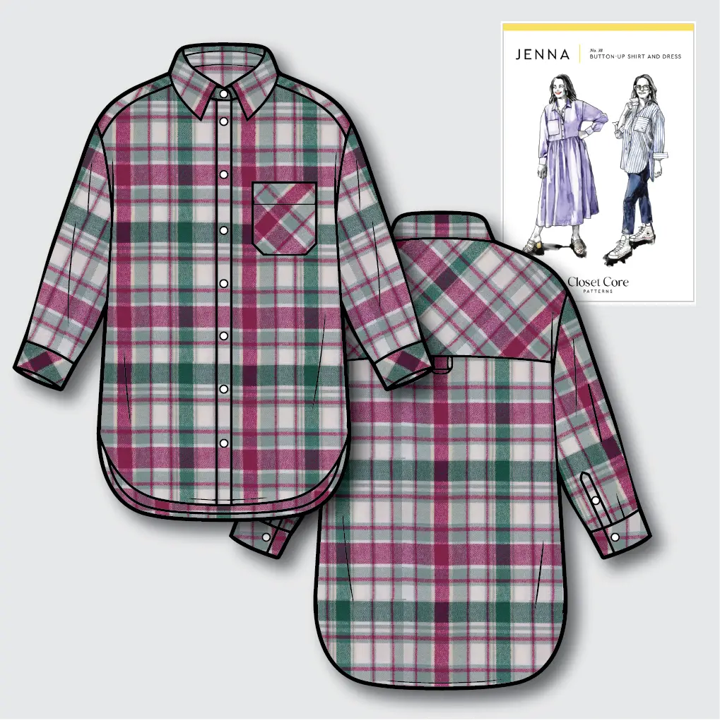 Jenna Checked Shirt Kit - Flannel Plaid in Eucalyptus by AGF
