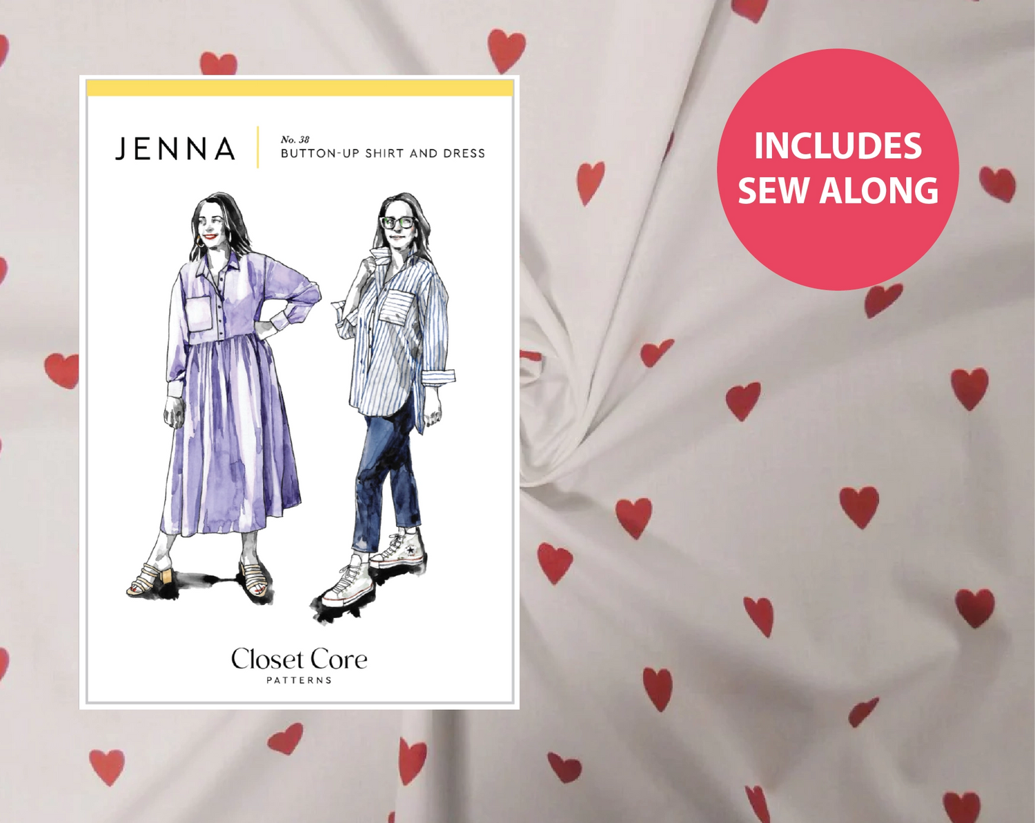 Jenna Shirt Kit - Lady McElroy Loveheart Cotton Lawn in White-Sewing Kit-Flying Bobbins Haberdashery