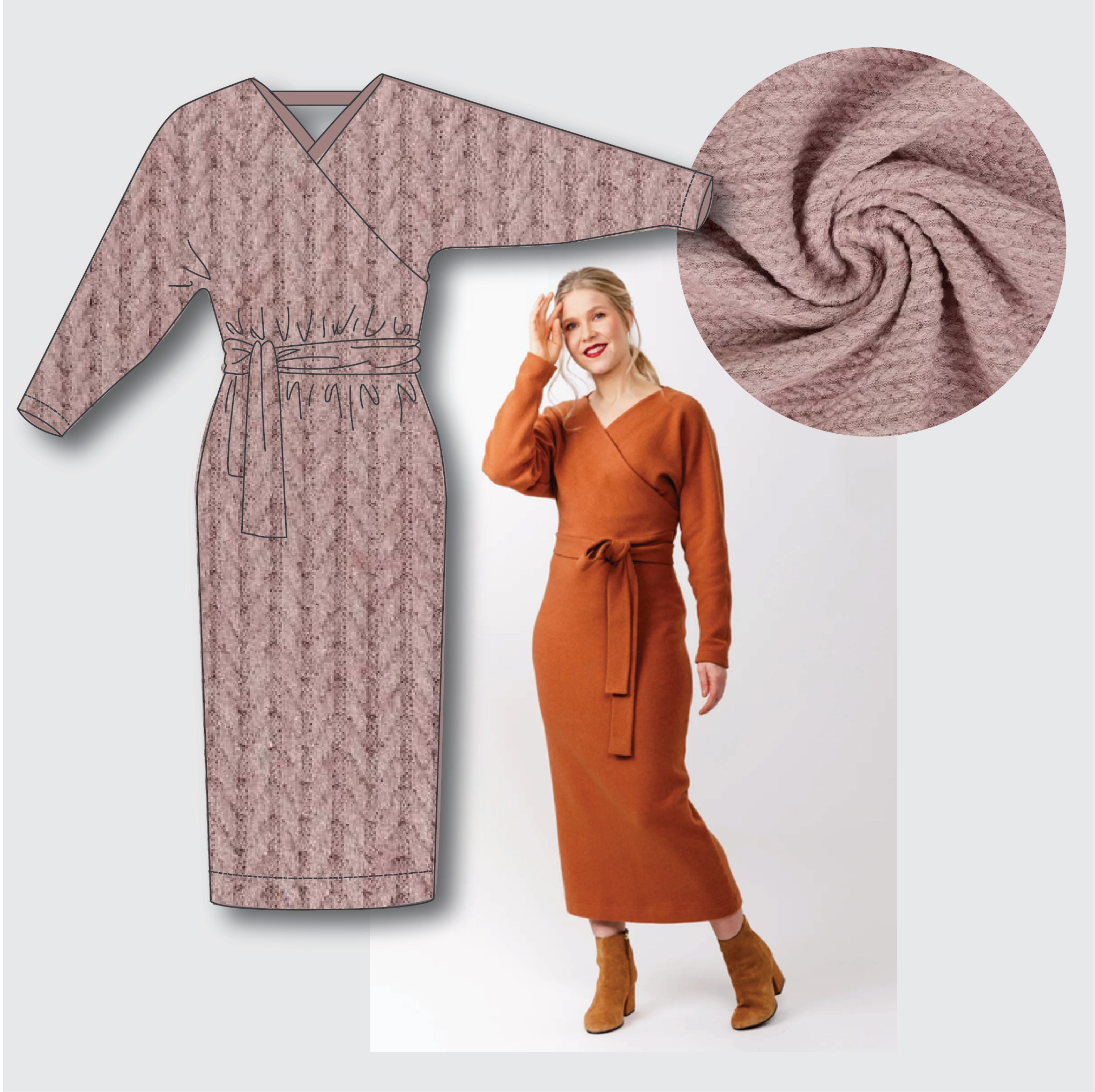 Kajo Dress Kit - Angora Touch Cable in Rose-Sewing Kit-Flying Bobbins Haberdashery