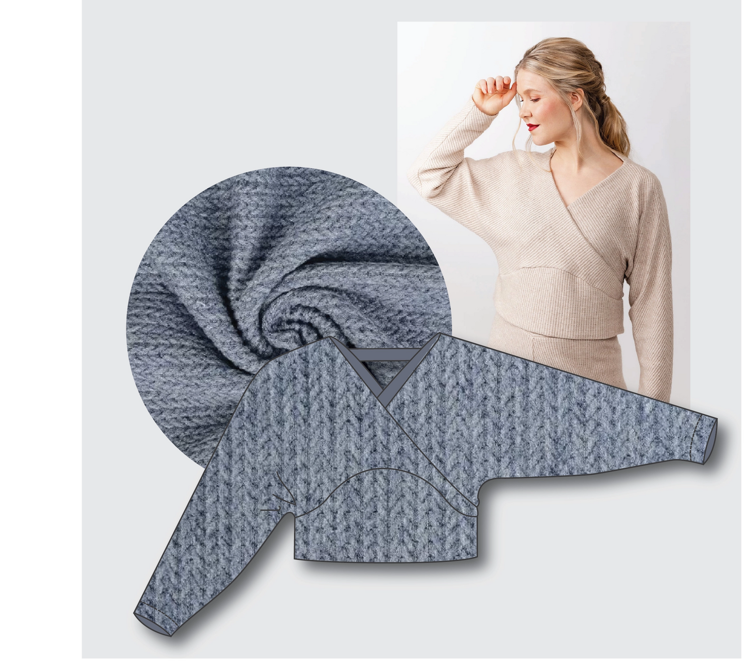 Kajo Top Kit - Angora Touch Cable in Washed Blue-Sewing Kit-Flying Bobbins Haberdashery