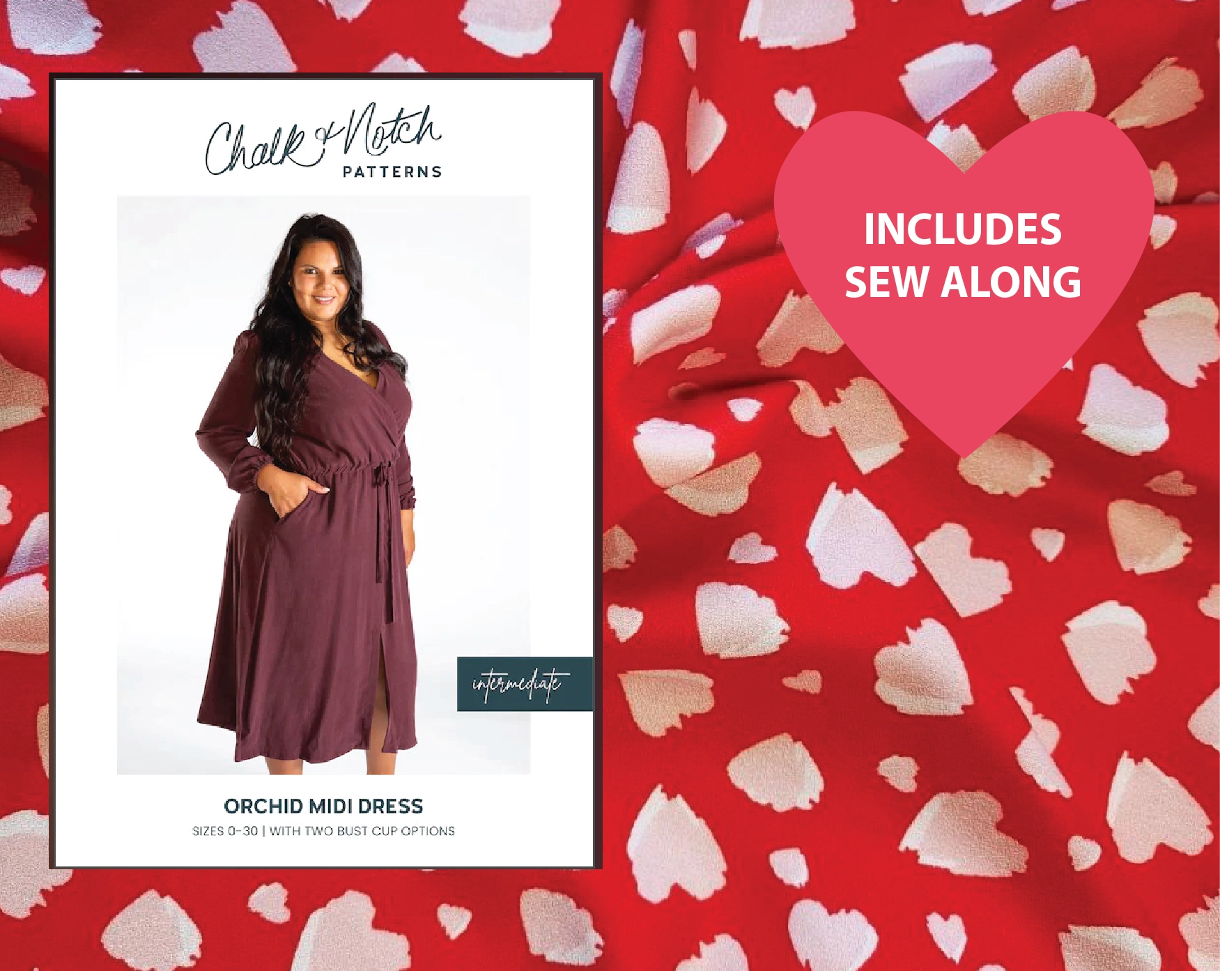 Orchid Dress Kit - Heartbeat Rayon Crepe in Red-Sewing Kit-Flying Bobbins Haberdashery