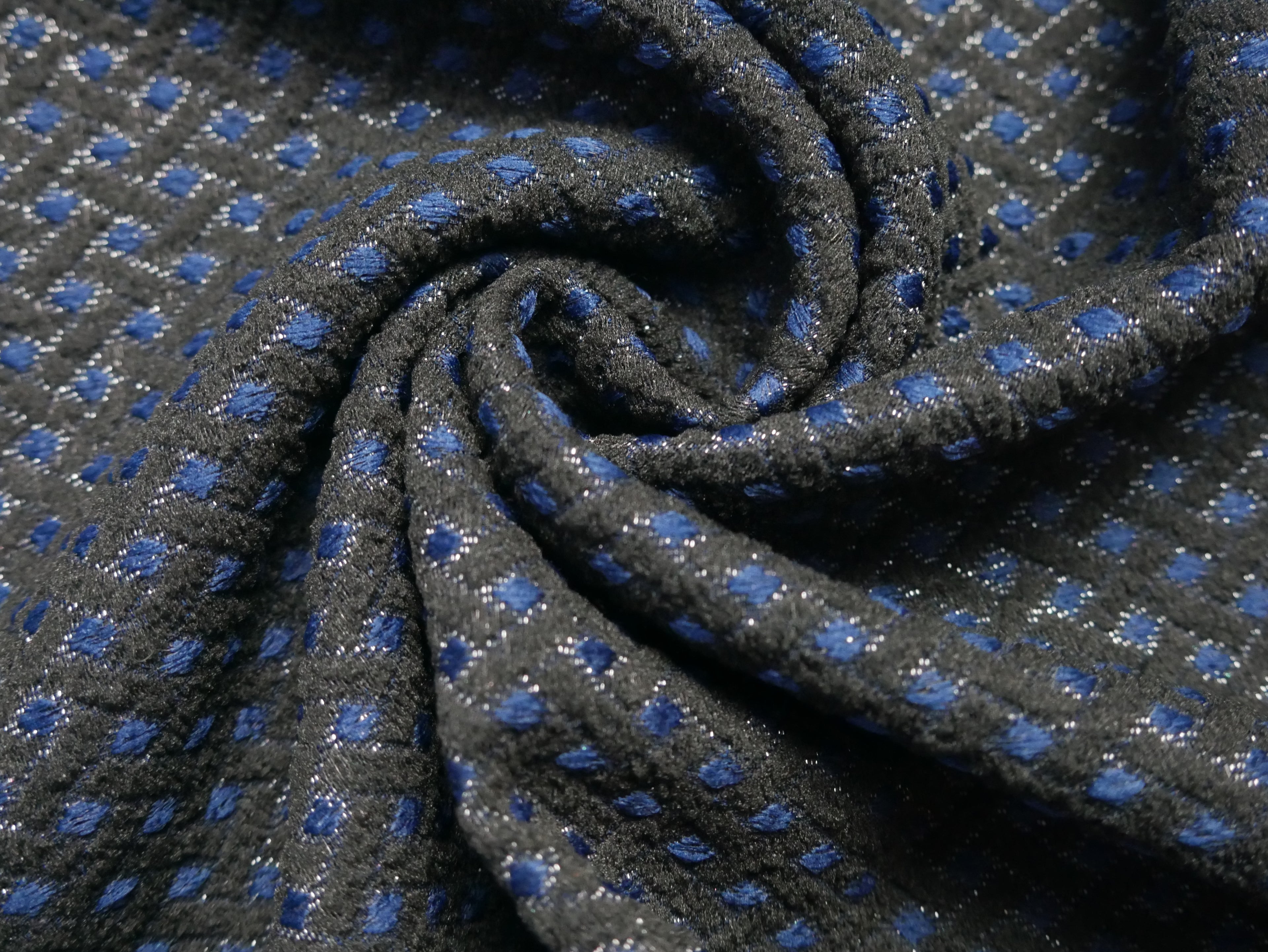 Lady McElroy Leonardo Lurex Knit in Blue, £16.50 p/m-Jacquard Knit-Flying Bobbins Haberdashery
