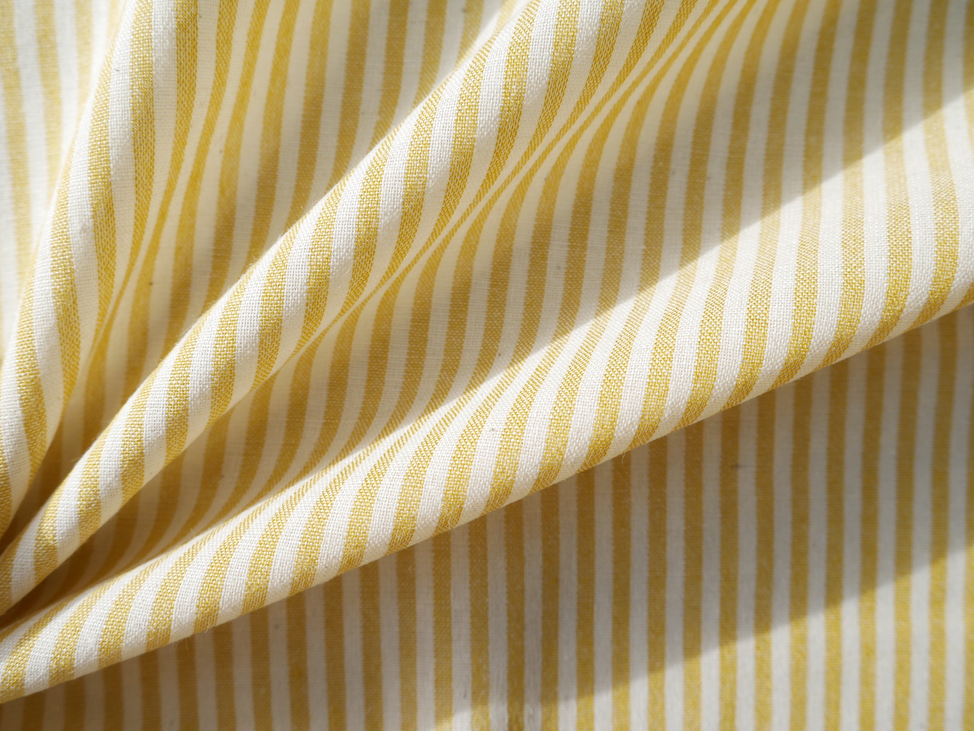 Raytis Laundered Cotton Stripe in Yellow, £15.50 p/m-Cotton Fabric-Flying Bobbins Haberdashery
