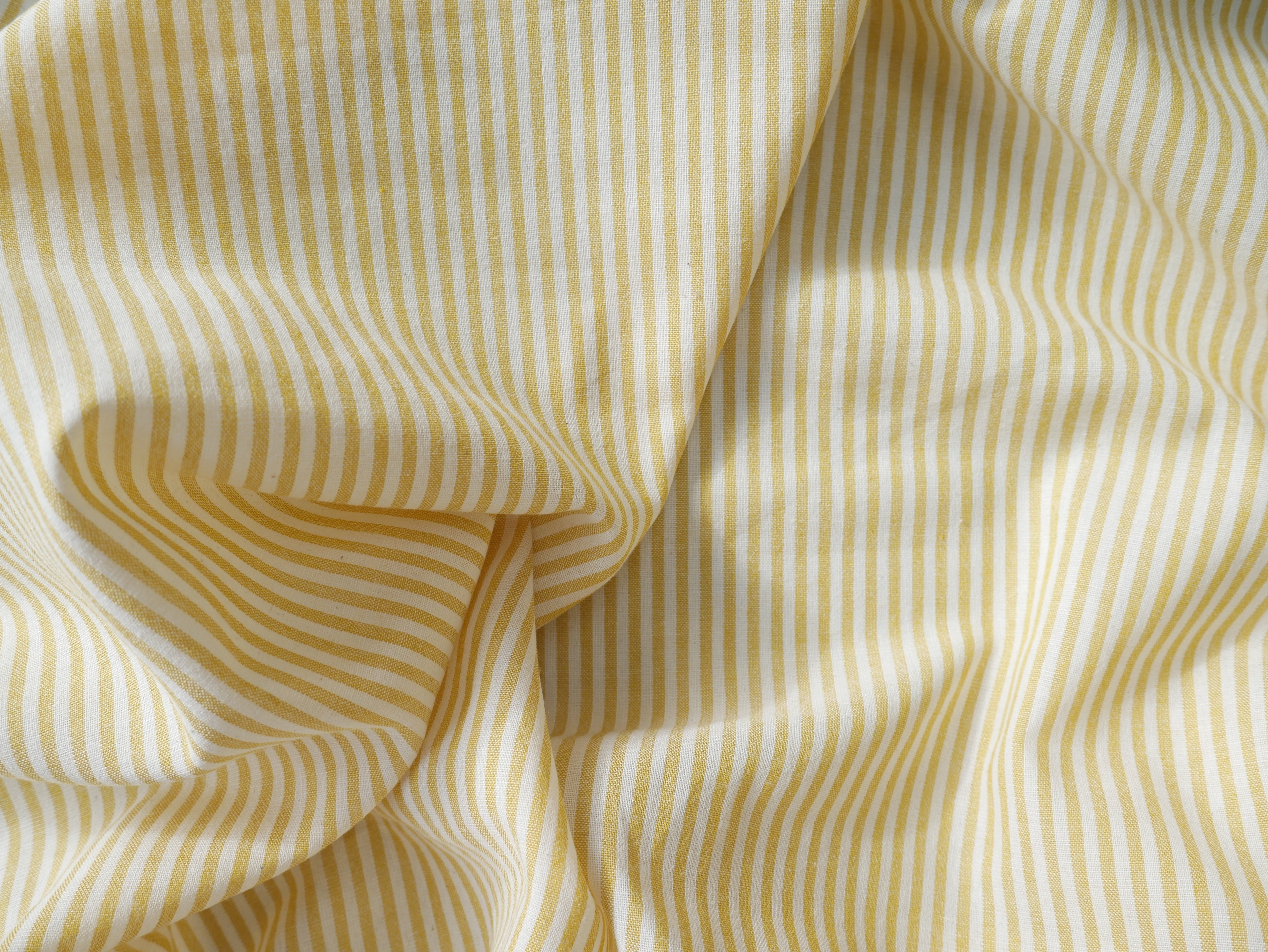 Raytis Laundered Cotton Stripe in Yellow, £15.50 p/m-Cotton Fabric-Flying Bobbins Haberdashery