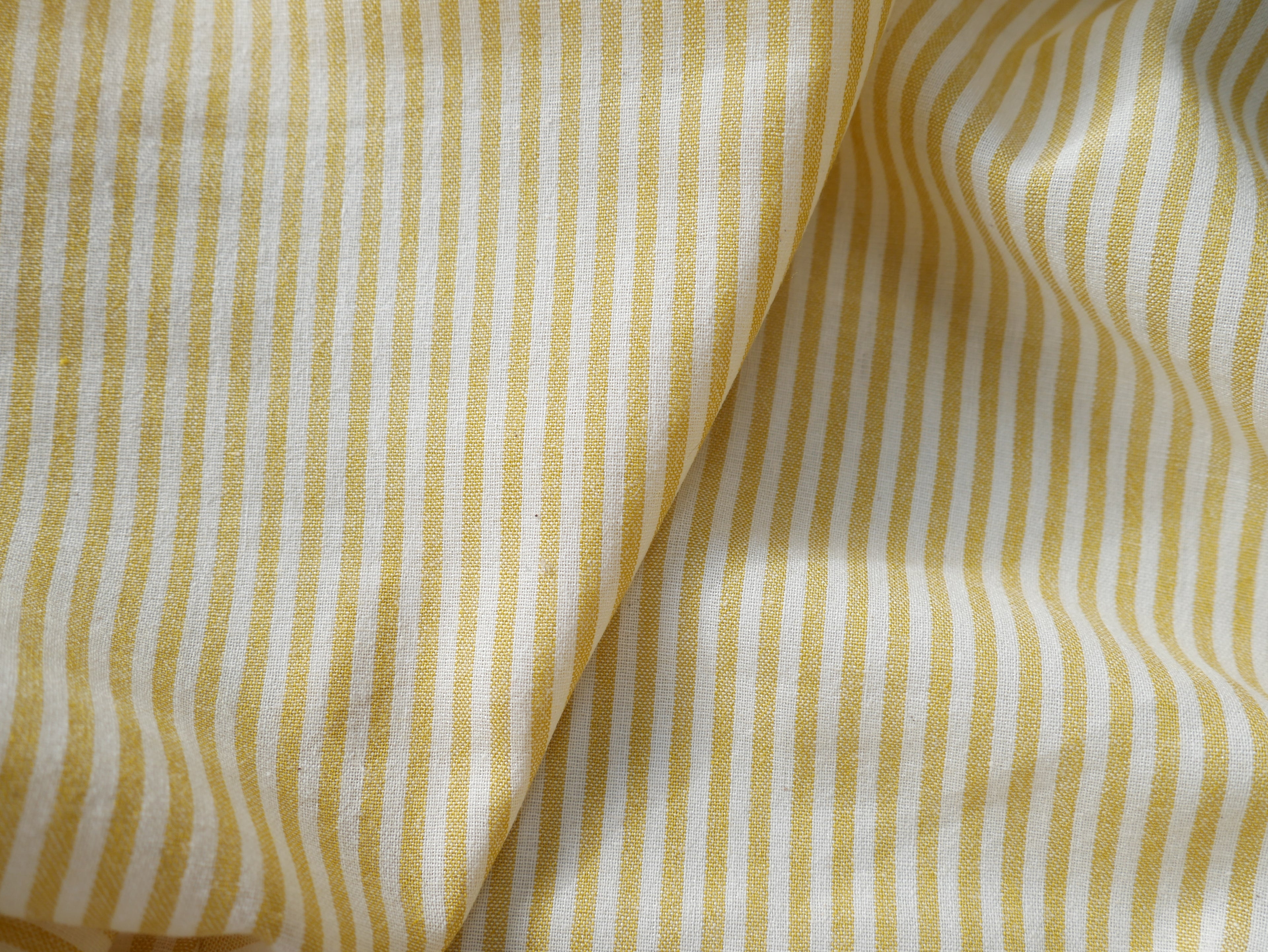 Raytis Laundered Cotton Stripe in Yellow, £15.50 p/m-Cotton Fabric-Flying Bobbins Haberdashery