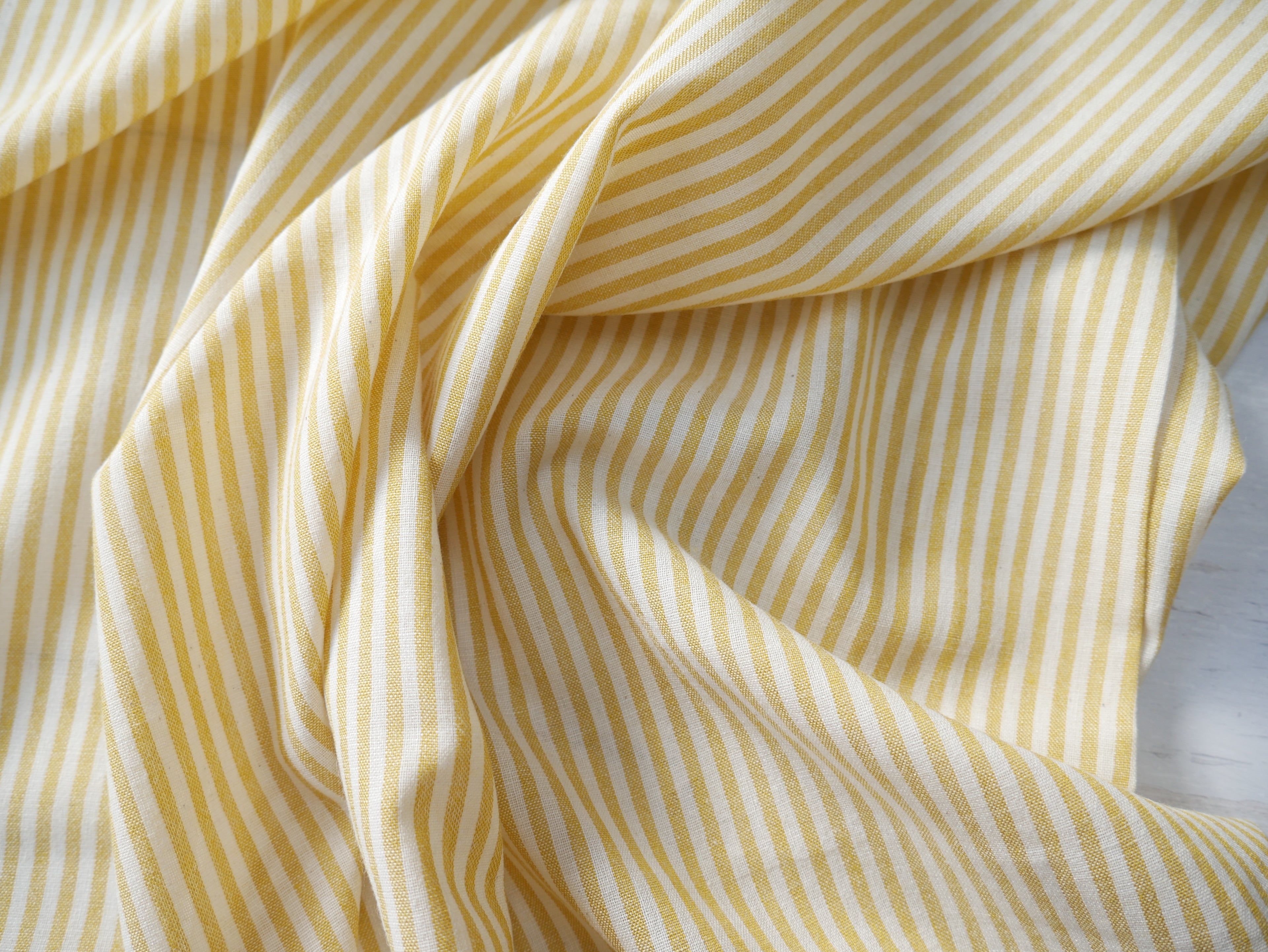 Raytis Laundered Cotton Stripe in Yellow, £15.50 p/m-Cotton Fabric-Flying Bobbins Haberdashery