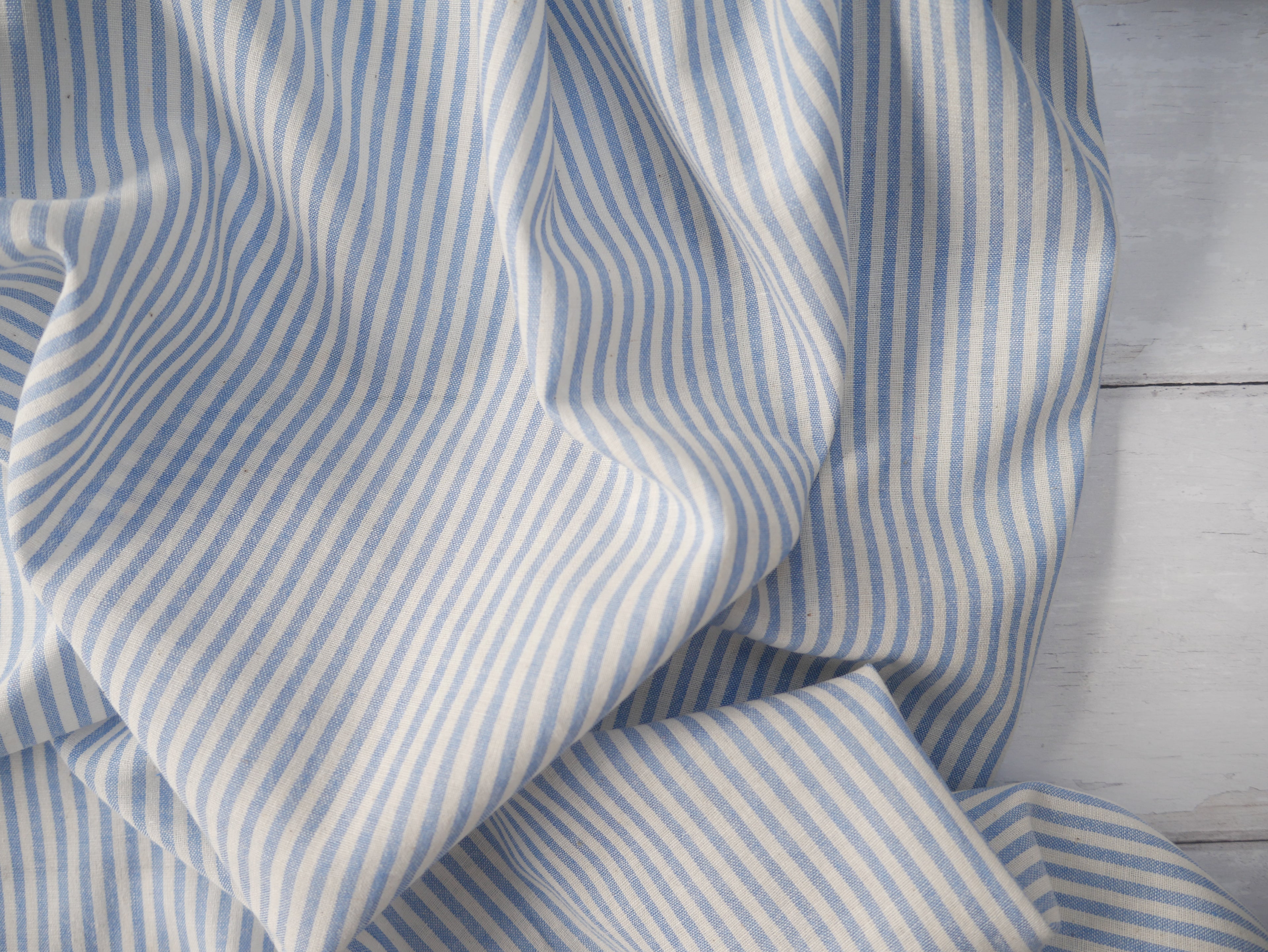 Raytis Laundered Cotton Stripe in Blue, £15.50 p/m-Cotton Fabric-Flying Bobbins Haberdashery