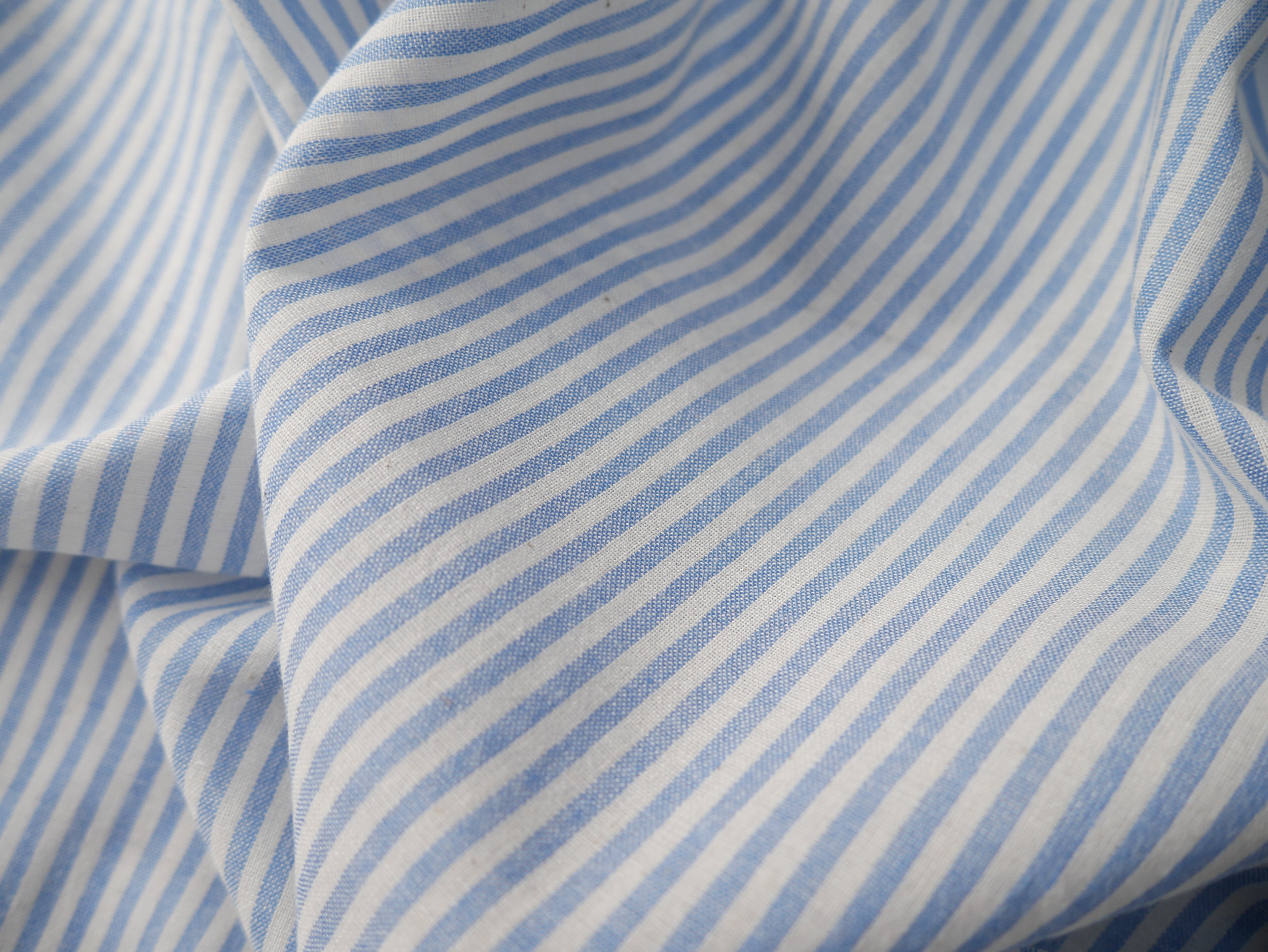Raytis Laundered Cotton Stripe in Blue, £15.50 p/m-Cotton Fabric-Flying Bobbins Haberdashery