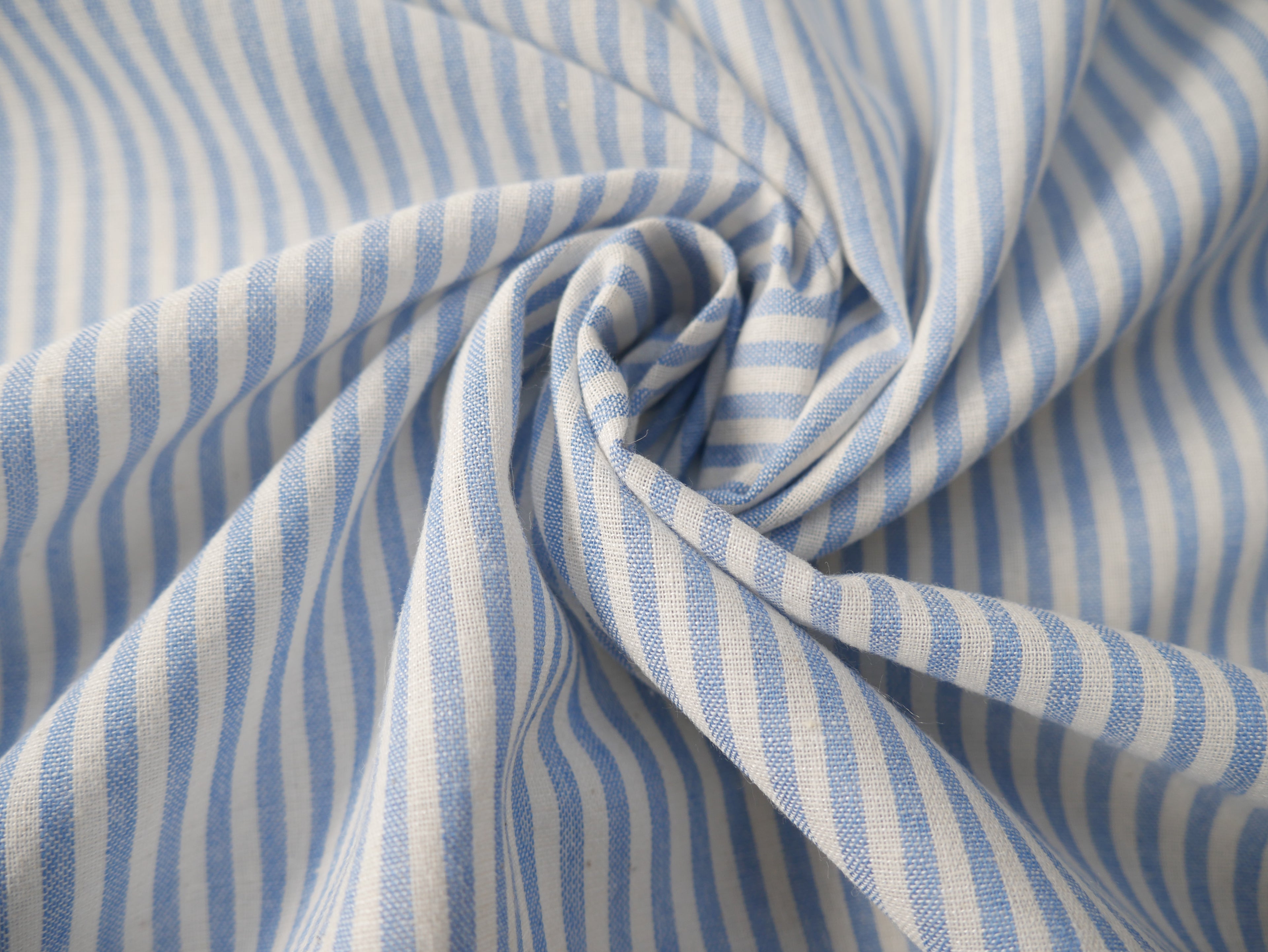 Raytis Laundered Cotton Stripe in Blue, £15.50 p/m-Cotton Fabric-Flying Bobbins Haberdashery