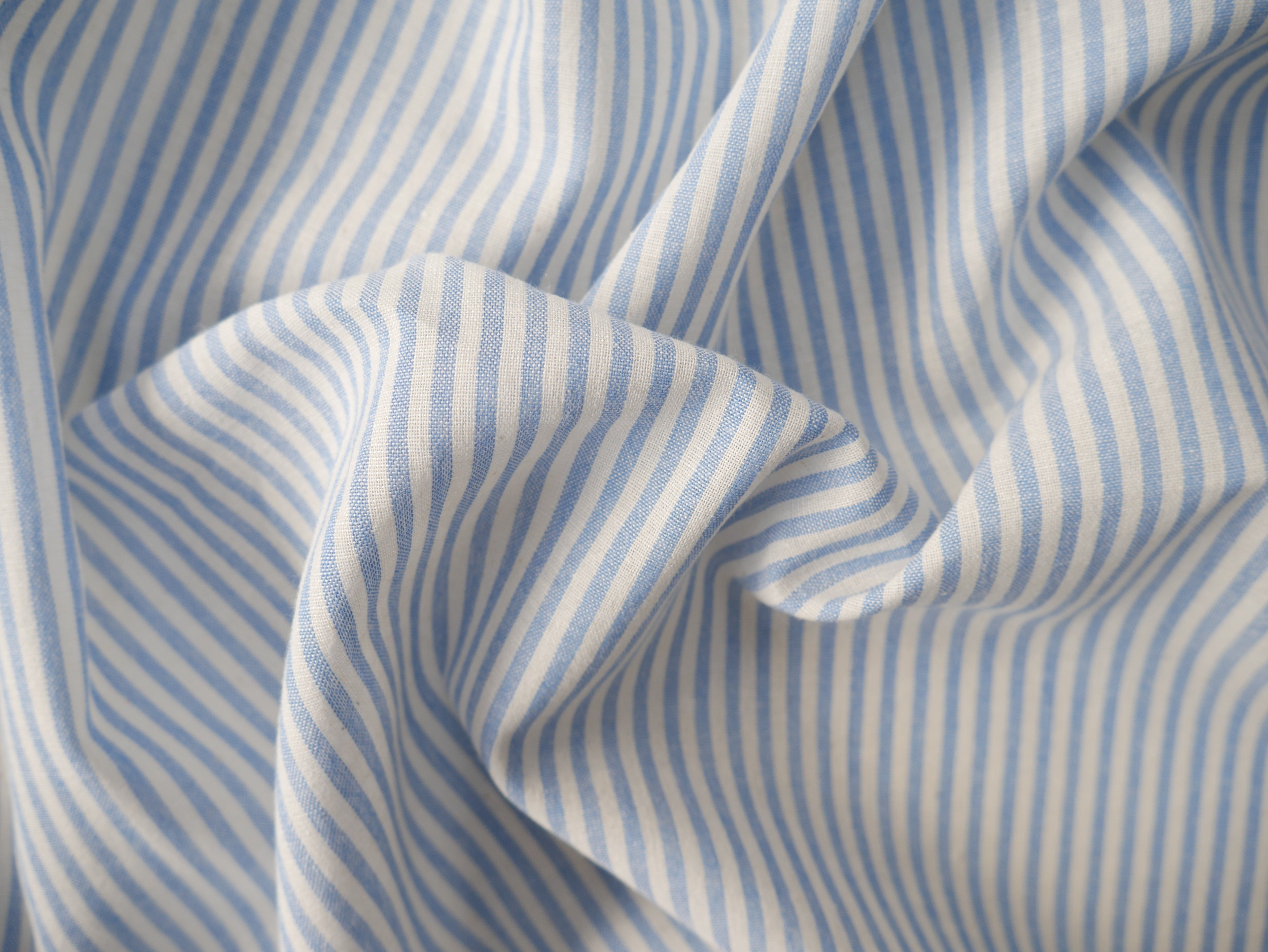 Raytis Laundered Cotton Stripe in Blue, £15.50 p/m-Cotton Fabric-Flying Bobbins Haberdashery