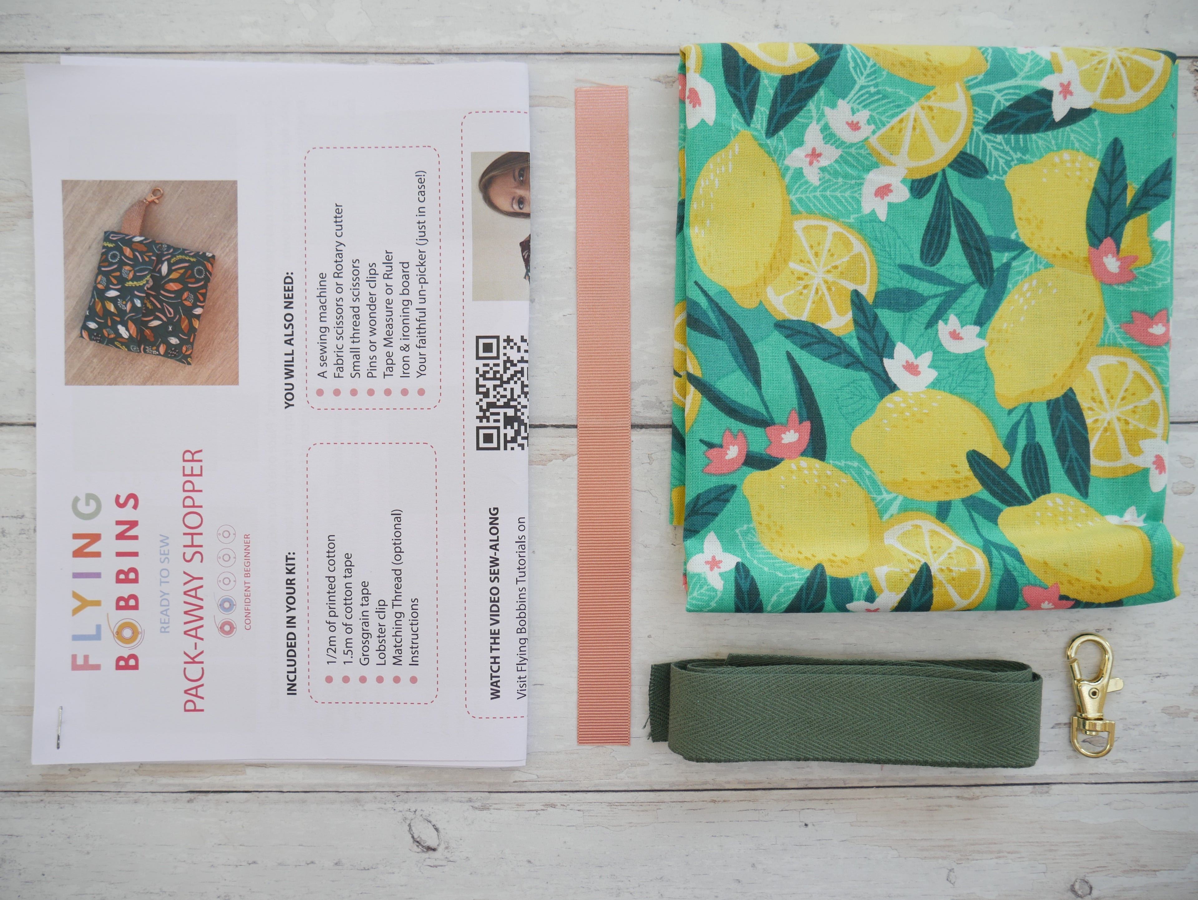 Pack-Away Shopping Bag Kit - Lemon Zest-Sewing Kit-Flying Bobbins Haberdashery