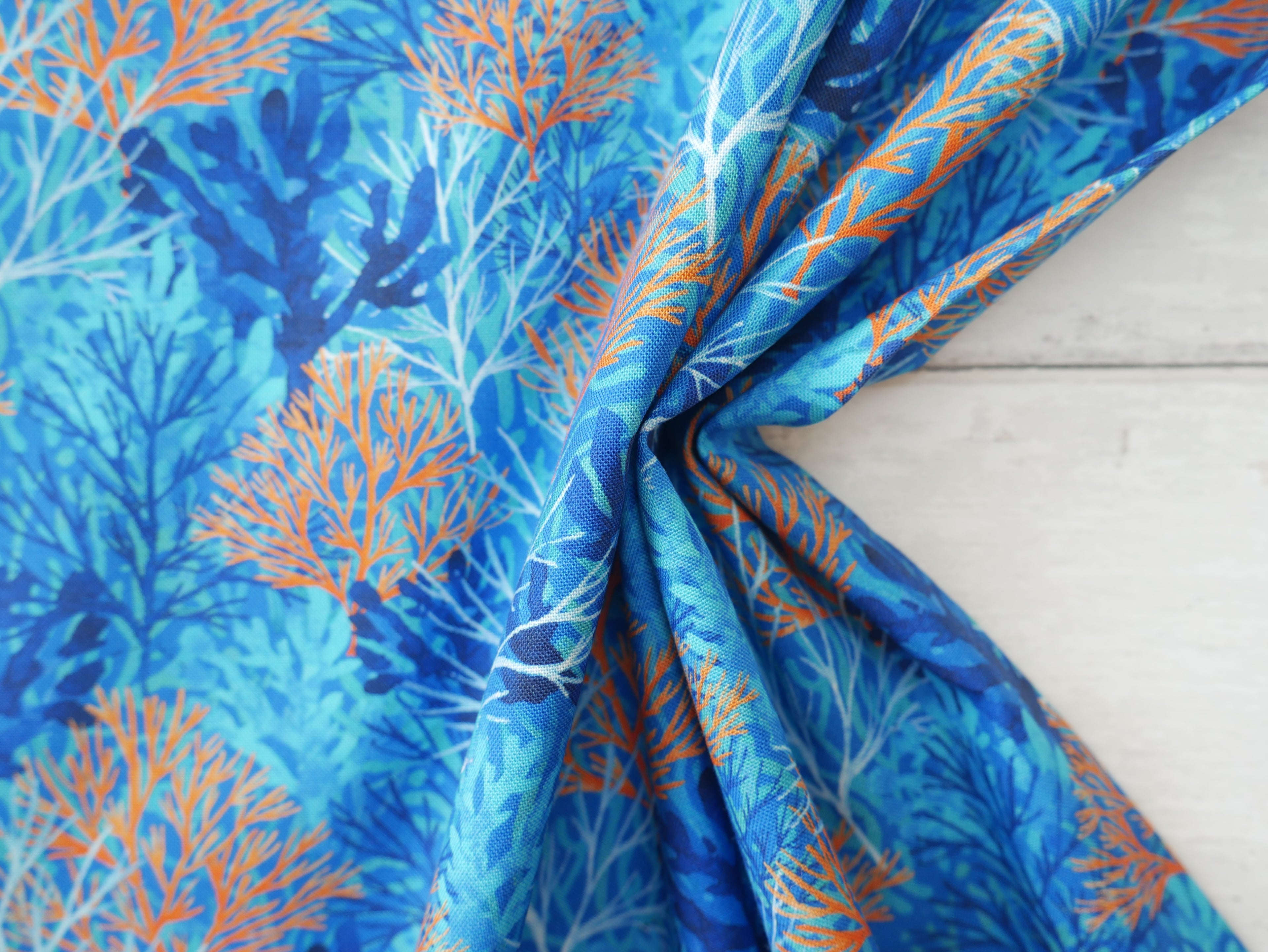 Sandsational Coral Reef Printed Cotton, £12.50 pm-Cotton Fabric-Flying Bobbins Haberdashery