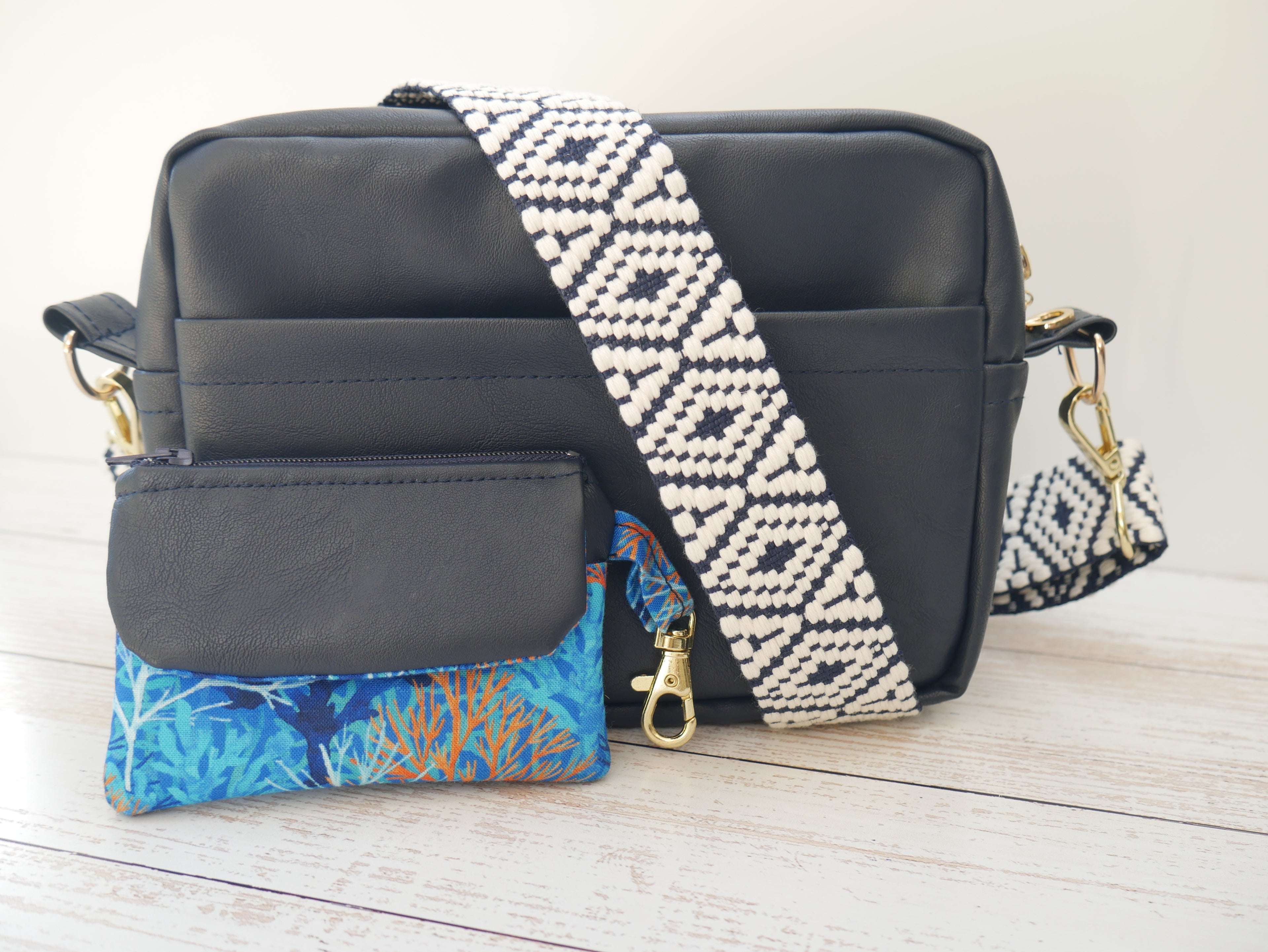 Amber Cross-Body Bag Making Kit - Leatherette in Navy-Sewing Kit-Flying Bobbins Haberdashery