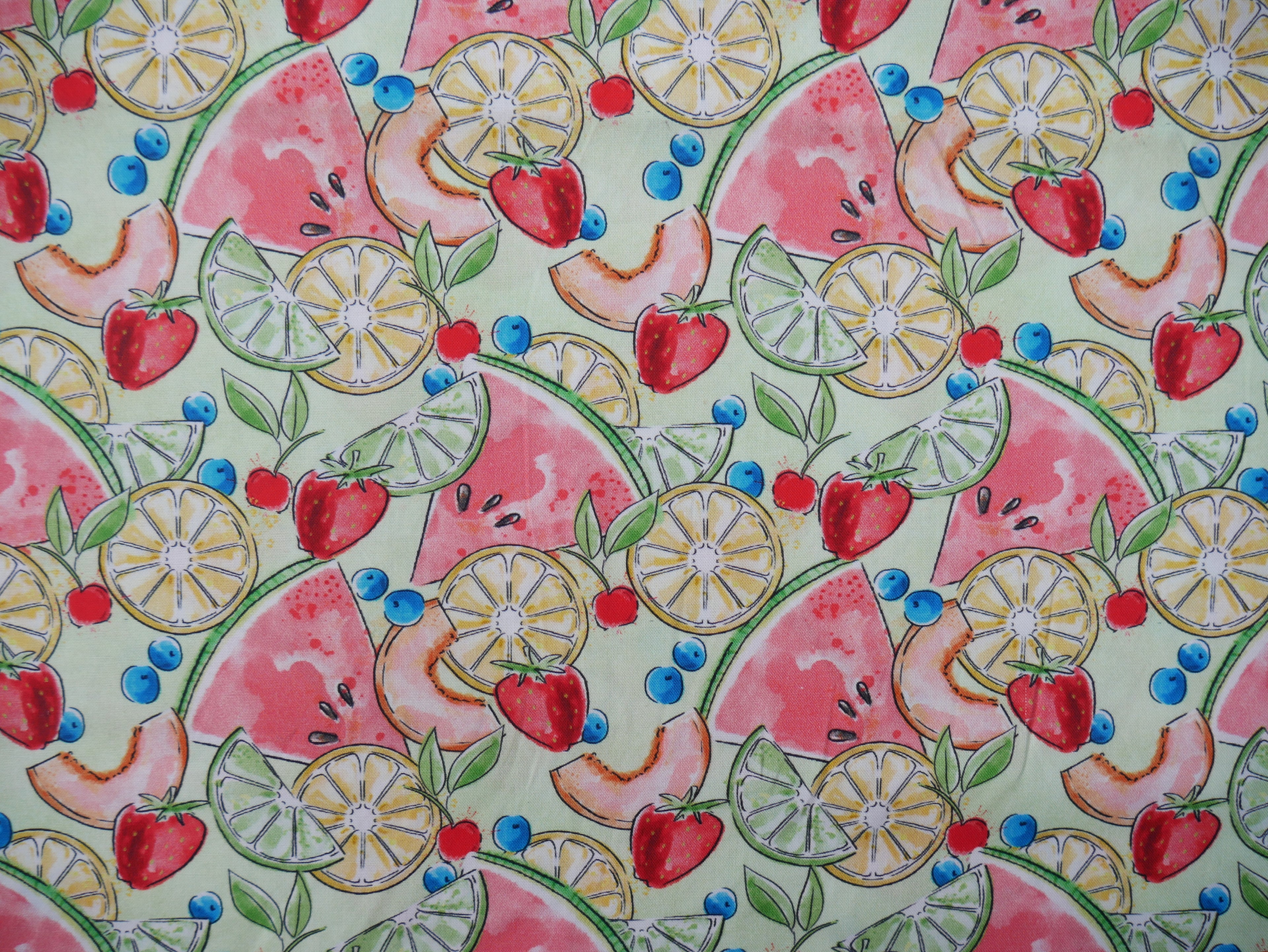 Sweet Summertime Tossed Fruit Printed Cotton, £14.50 pm-Cotton Fabric-Flying Bobbins Haberdashery
