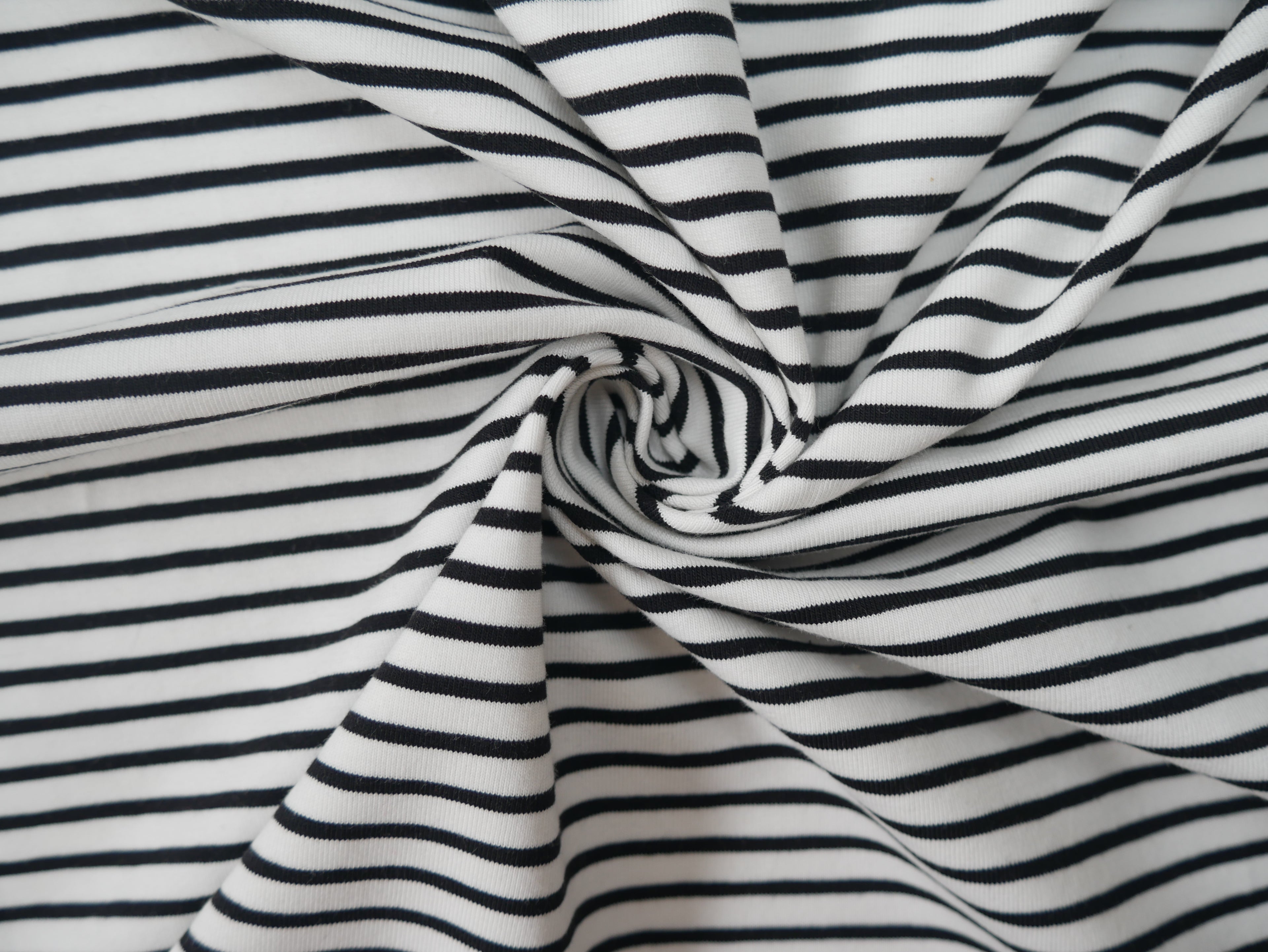 Breton Stripe Cotton Jersey in Black & Ivory £16.00 pm-Cotton Jersey-Flying Bobbins Haberdashery