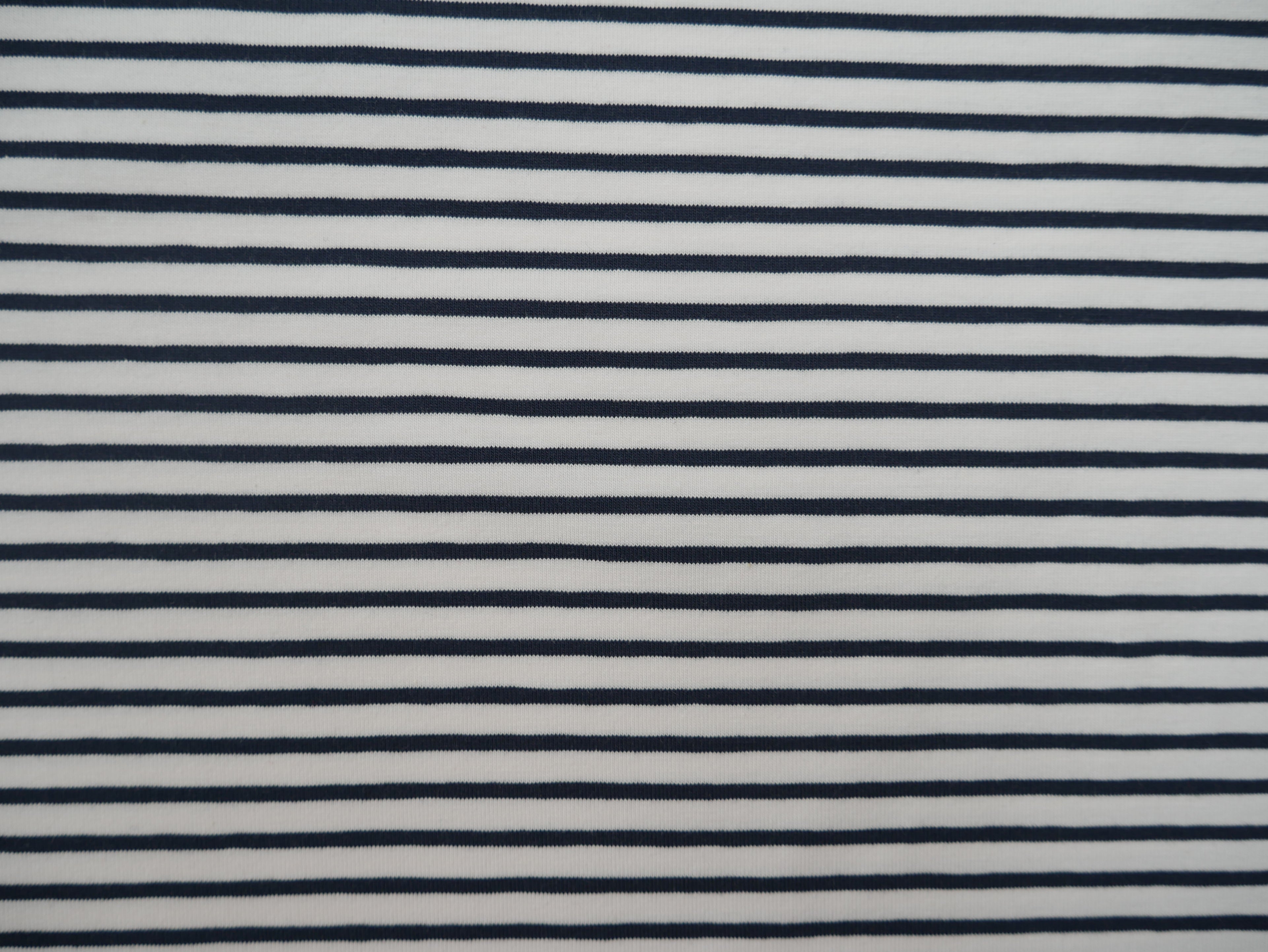 Breton Stripe Cotton Jersey in Navy & Ivory £16.00 pm-Cotton Jersey-Flying Bobbins Haberdashery